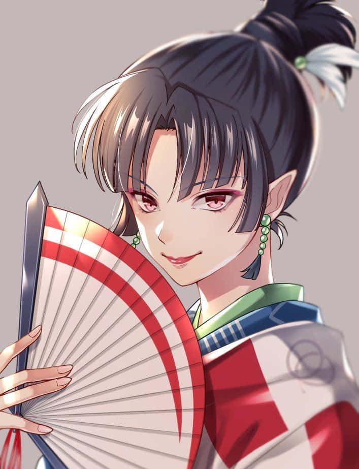 Inuyasha, Kagura, red and white fan, SD Phone Wallpaper