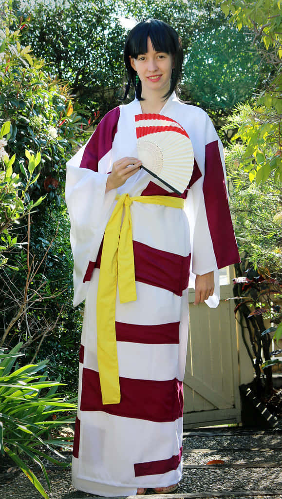 Inuyasha, Kagura, white and maroon striped kimono, SD Phone Wallpaper
