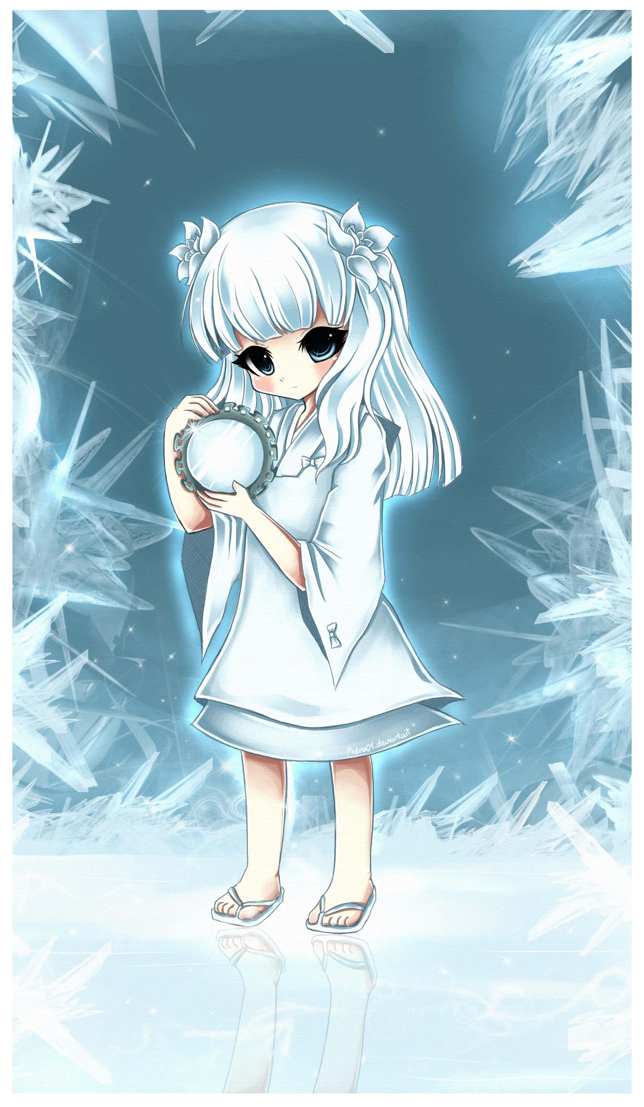Inuyasha Kanna, chibi anime girl, white hair, 2K Phone Wallpaper