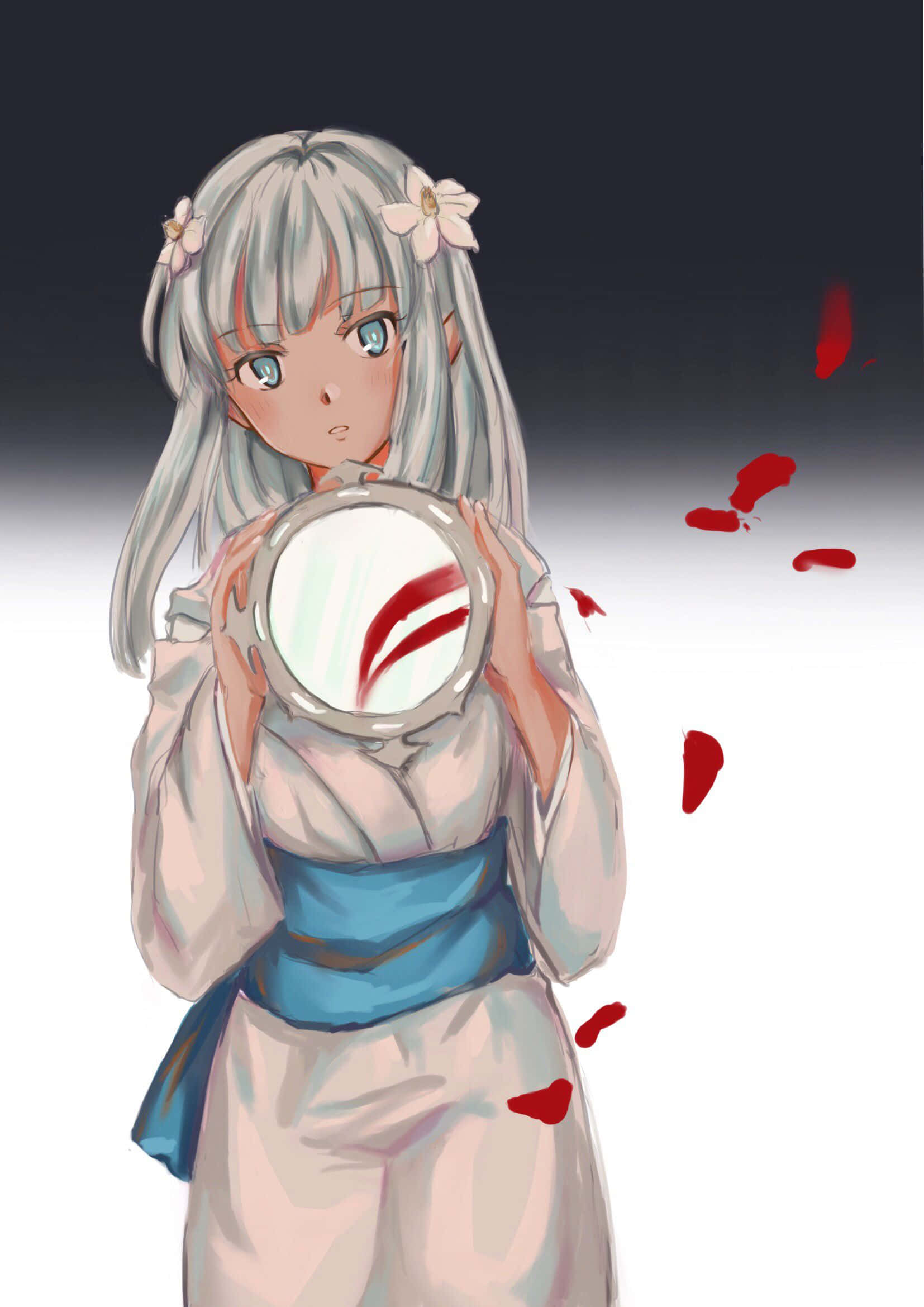 Inuyasha Kanna, silver hair, mirror, Full HD Phone Wallpaper