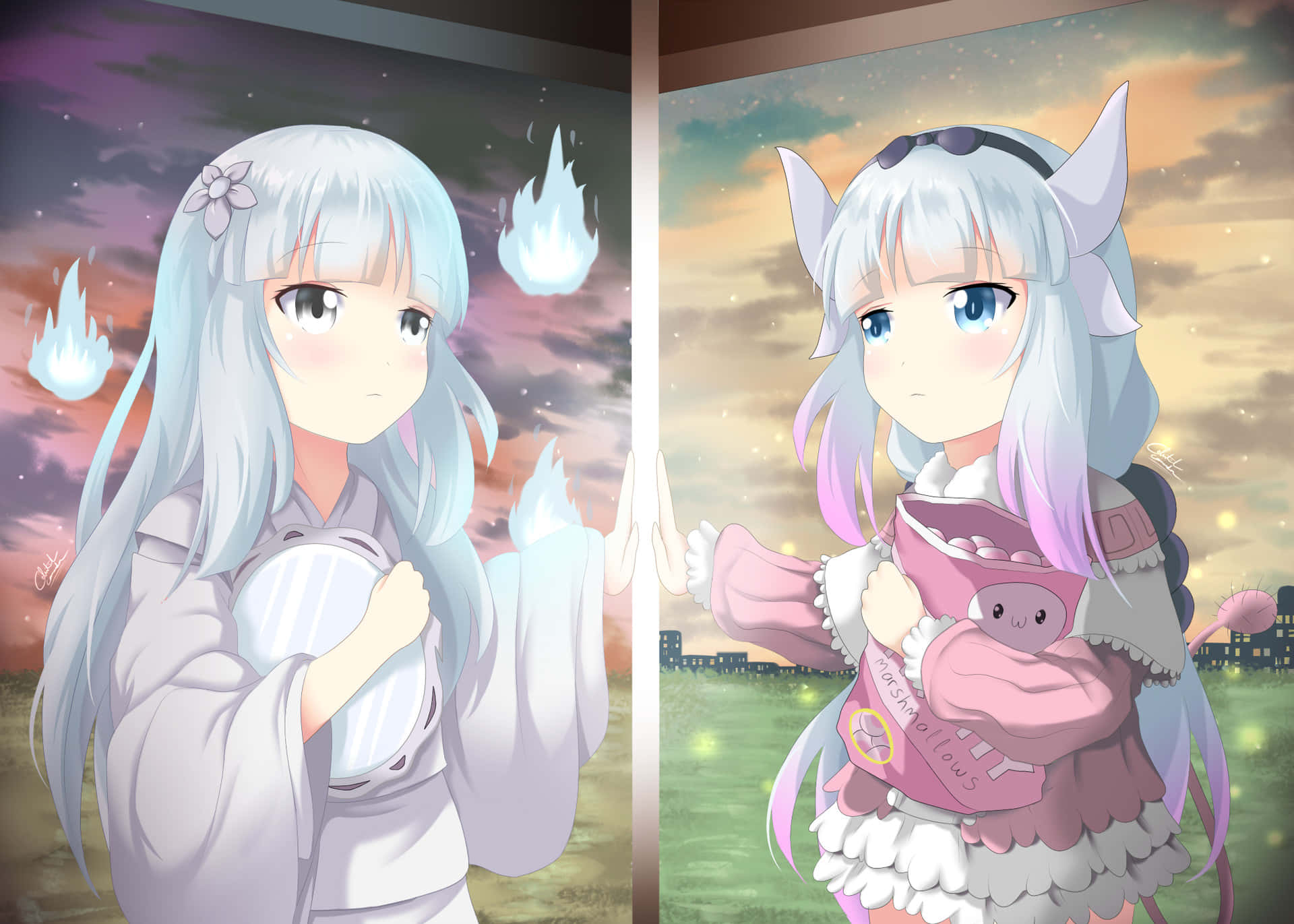 Inuyasha Kanna, silver hair, white robe, Full HD Desktop Wallpaper
