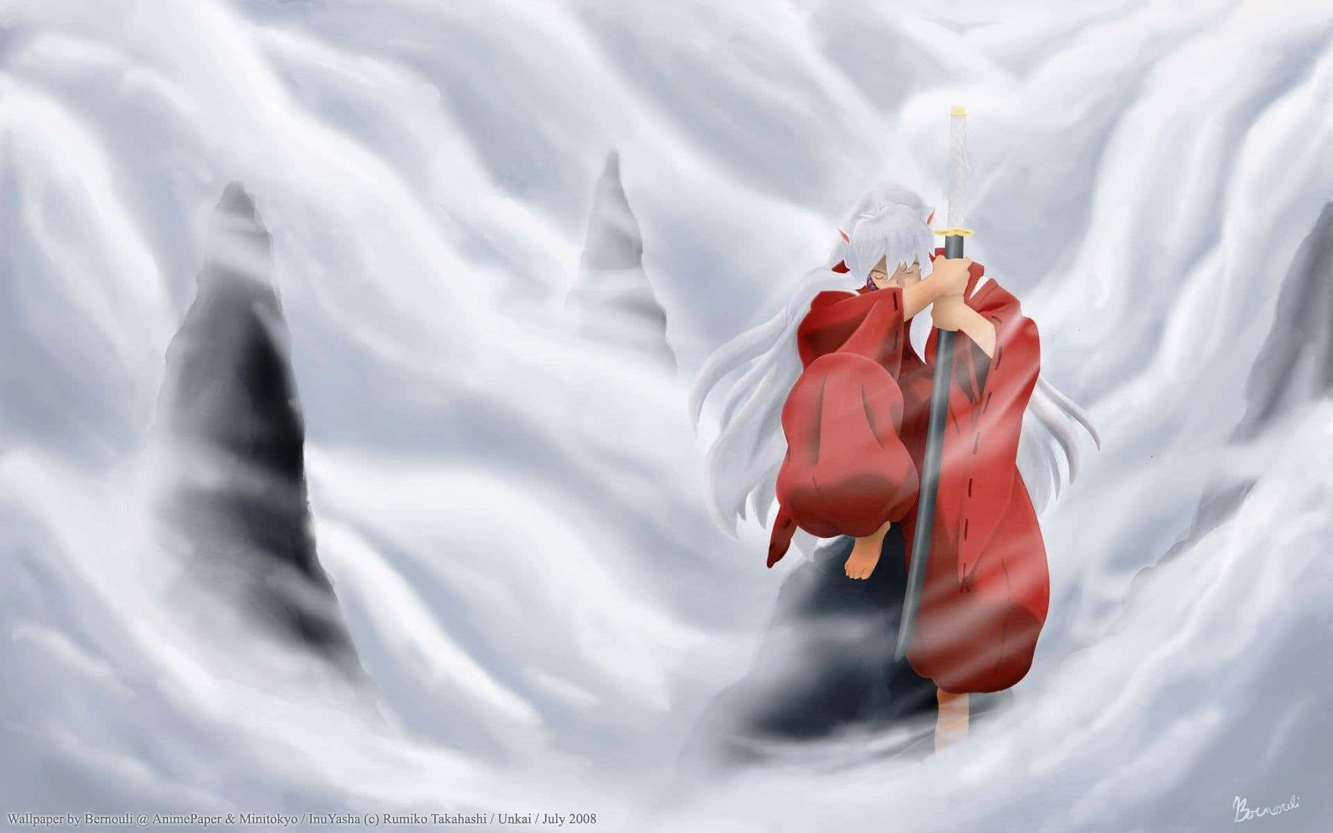Inuyasha Kanna, white-haired anime warrior, red robe, Full HD Desktop Wallpaper