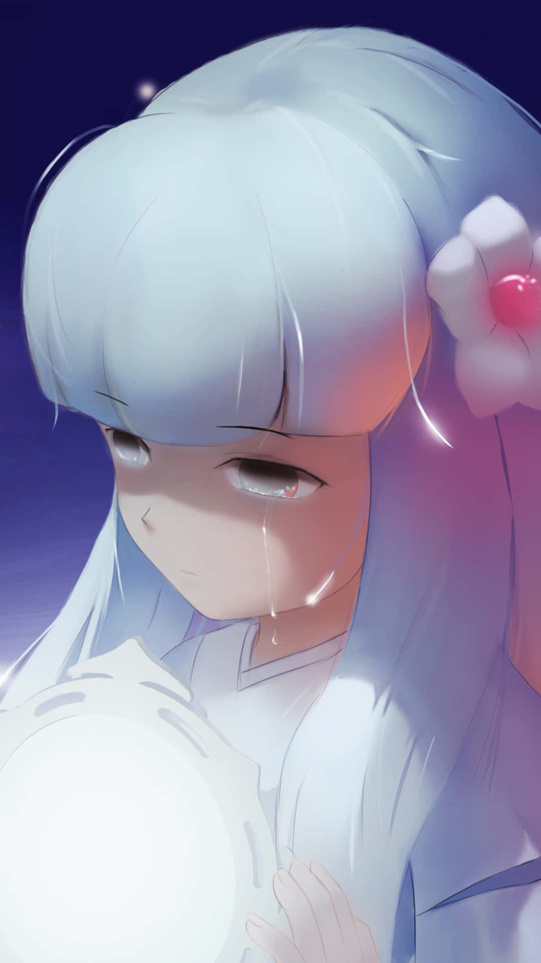 Inuyasha Kanna, pale blue hair, glowing pink flower, Full HD Phone Wallpaper