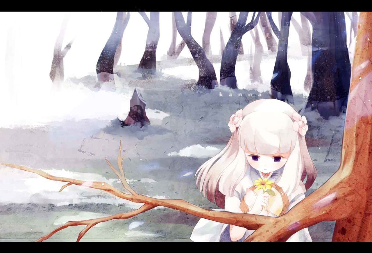 Inuyasha Kanna, white hair, pink flowers, HD Desktop Wallpaper