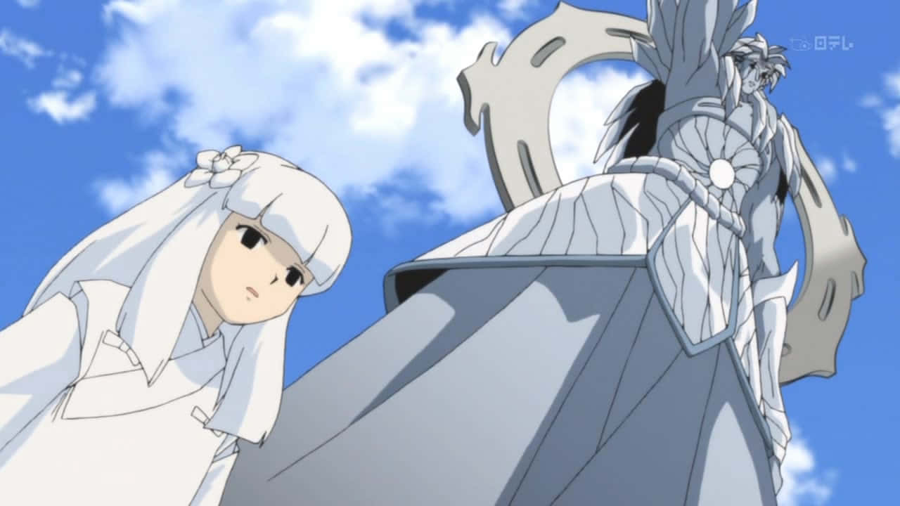 Inuyasha Kanna, white wedding dress, towering armored warrior, HD Desktop Wallpaper