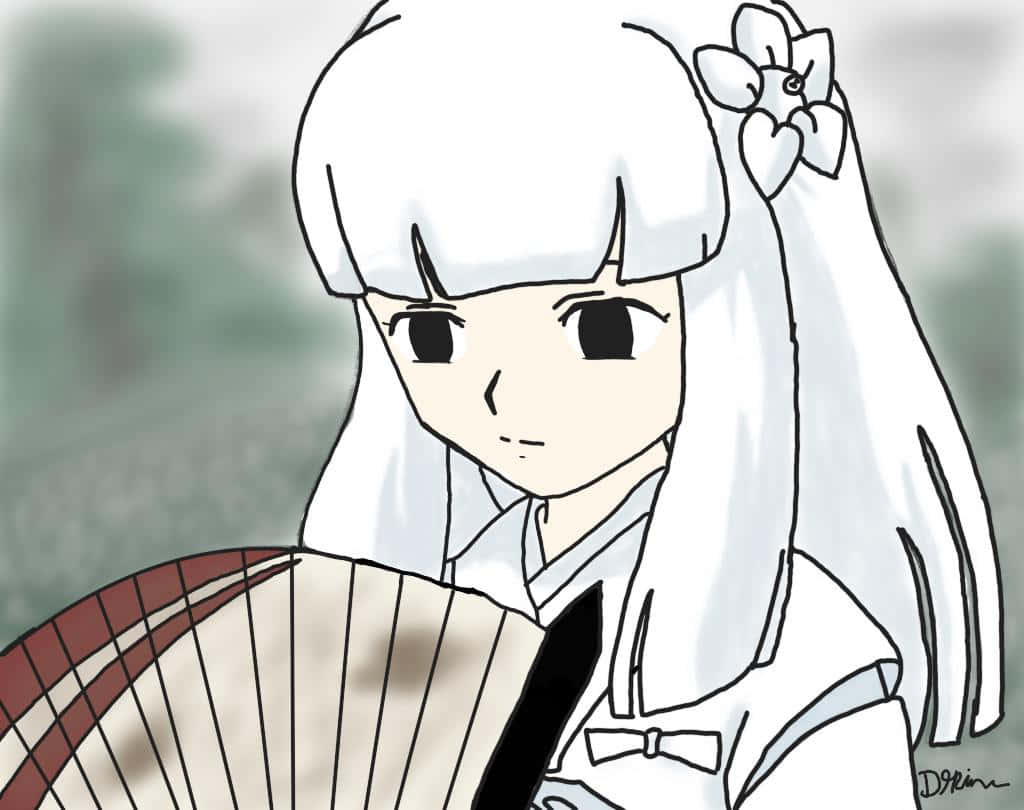 Inuyasha Kanna, white hair, flower hairpin, SD Desktop Wallpaper