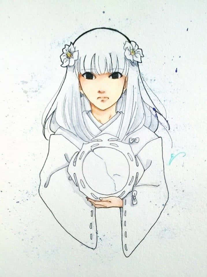 Inuyasha Kanna, white hair, floral hairpins, SD Phone Wallpaper