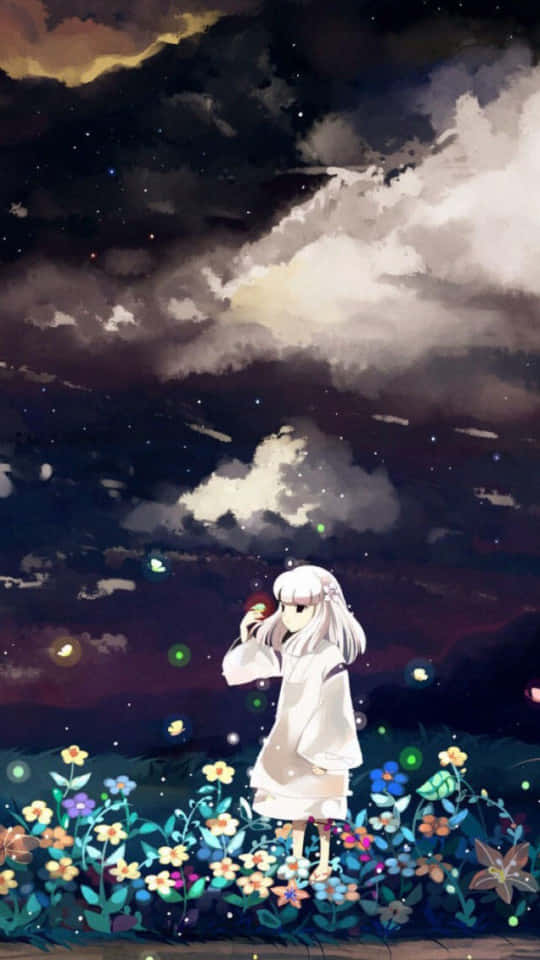Inuyasha Kanna, white dress, glowing flowers, SD Phone Wallpaper