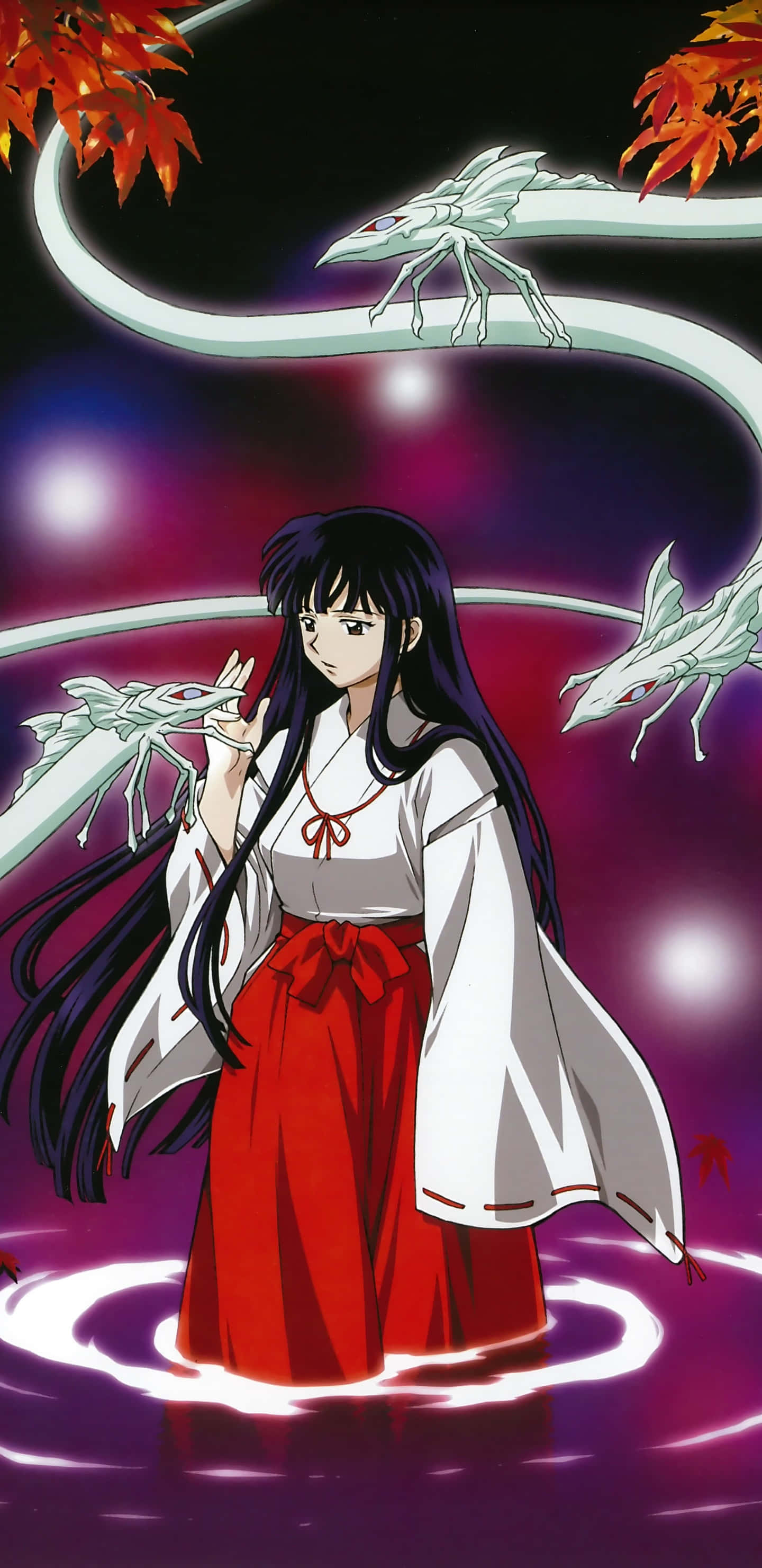 Inuyasha Phone, dark-haired anime girl, white and red traditional attire, 2K Phone Wallpaper