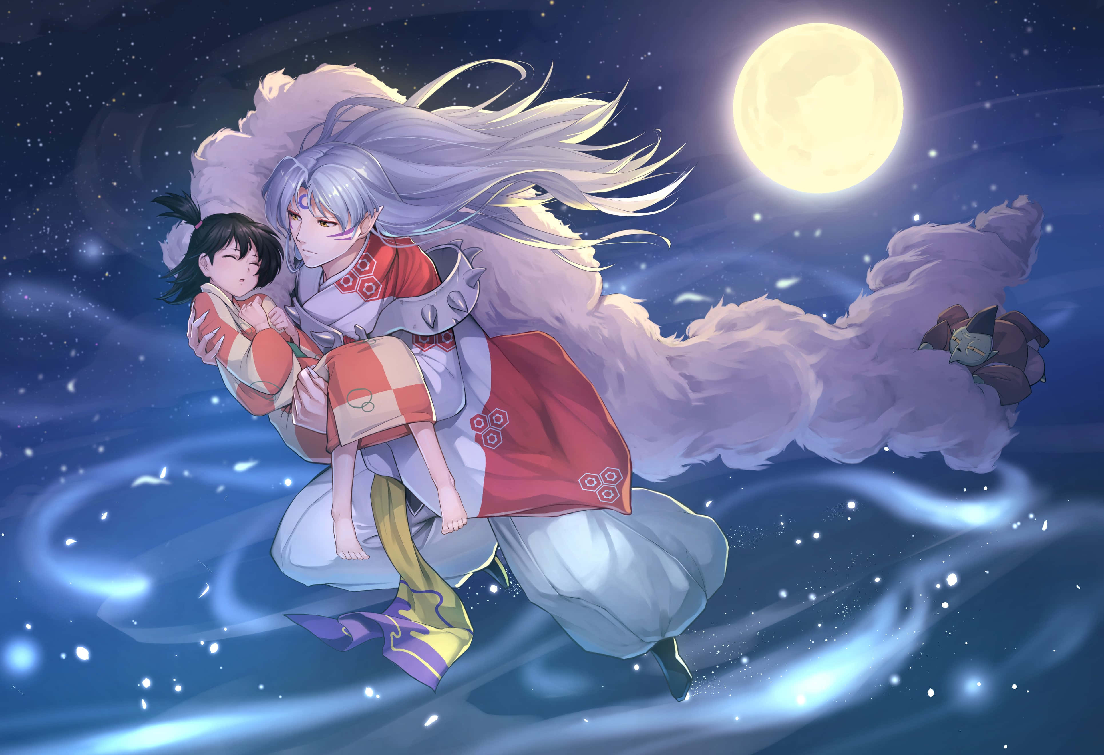 Inuyasha, Rin, starry night sky, 4K Desktop Wallpaper