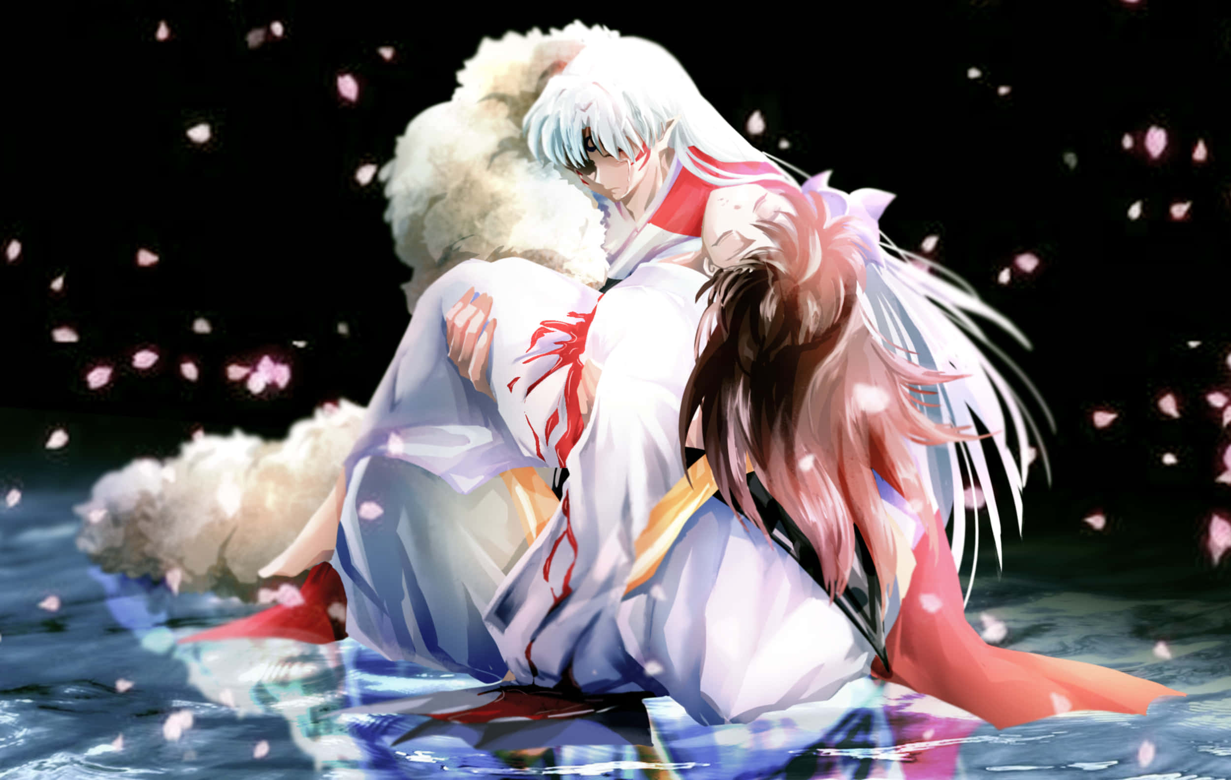 Inuyasha, Rin, cherry blossoms, Full HD Desktop Wallpaper
