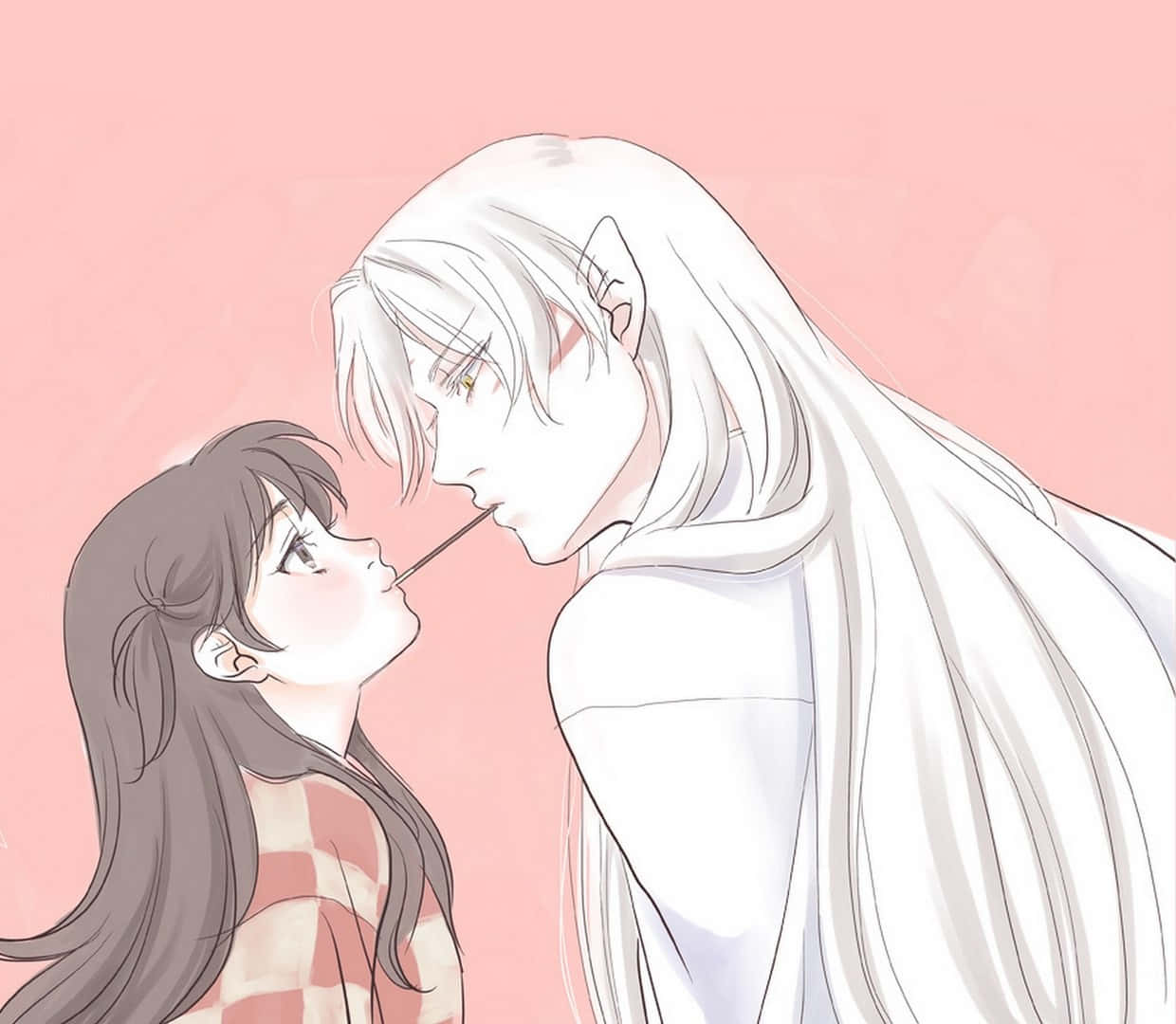 Inuyasha, Rin, soft pink background, SD Desktop Wallpaper