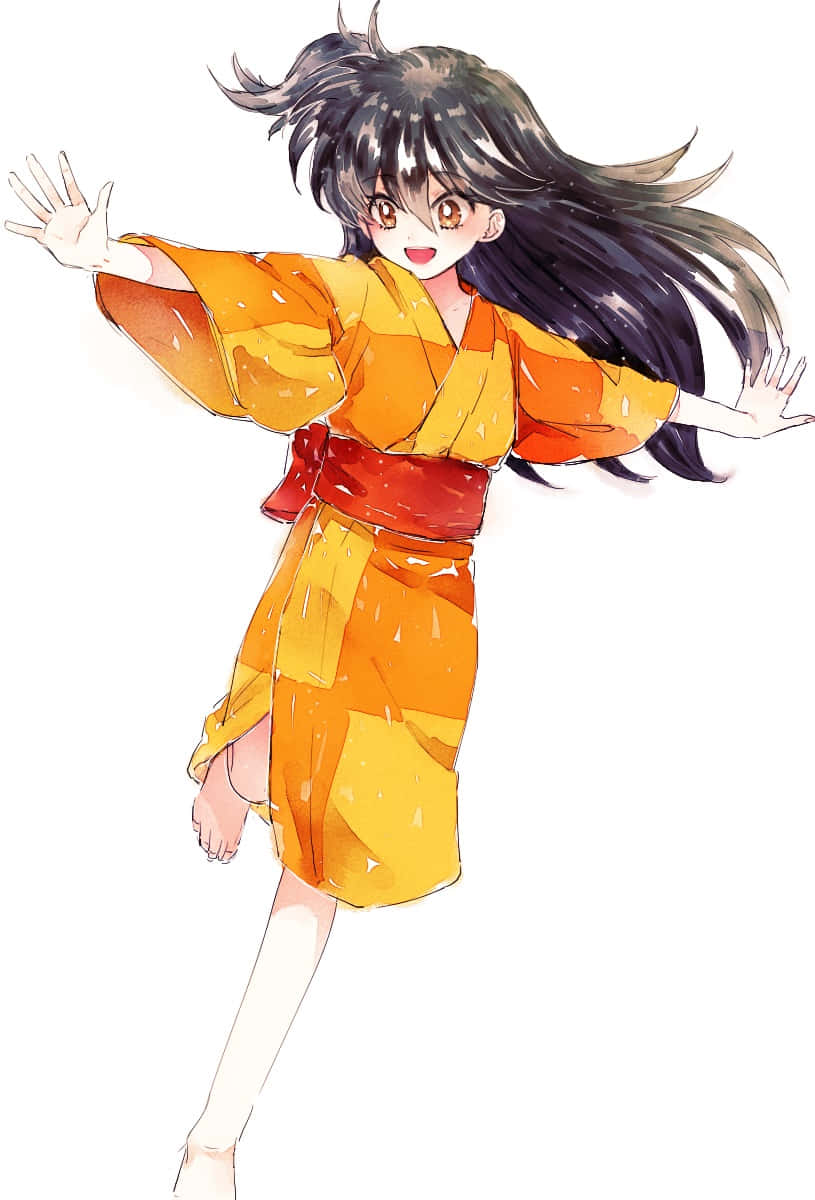 Inuyasha, Rin, orange kimono, SD Phone Wallpaper