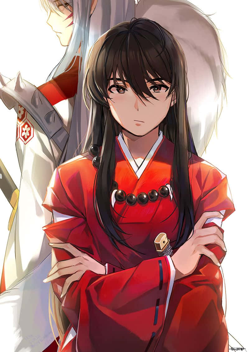 Inuyasha, Rin, red kimono, SD Phone Wallpaper