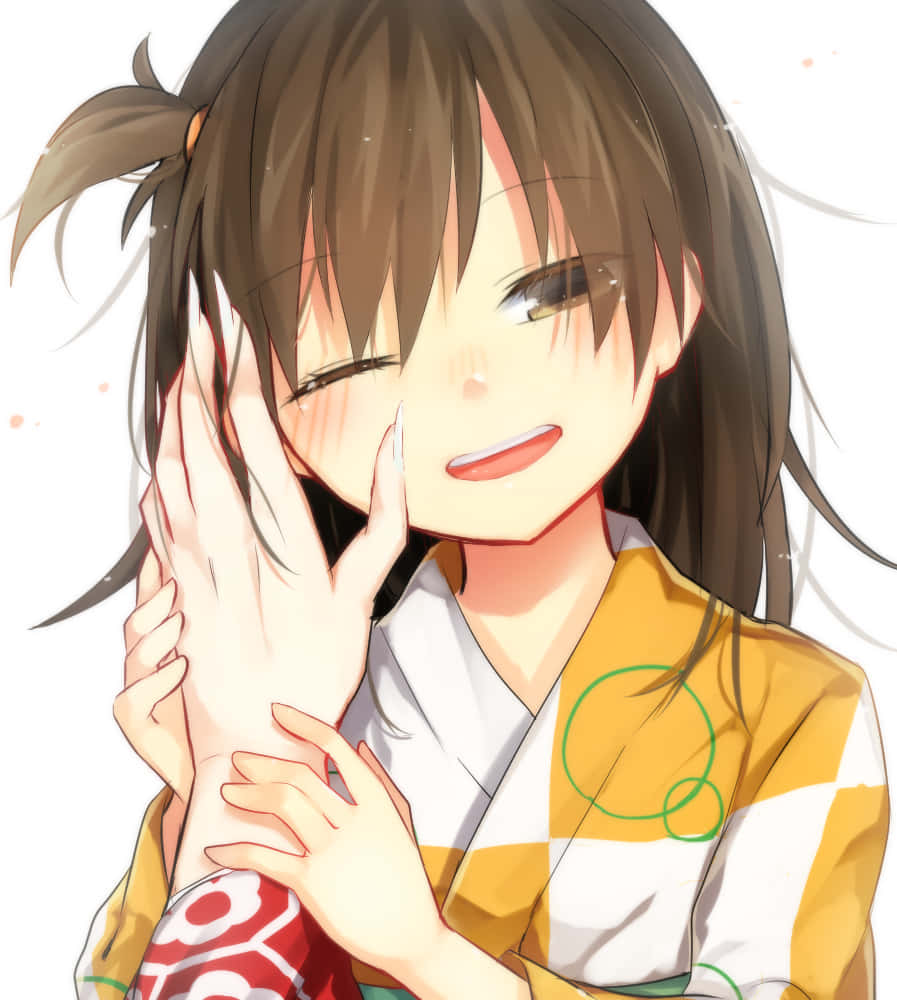 Inuyasha Rin, yellow and white kimono, winks, SD Phone Wallpaper