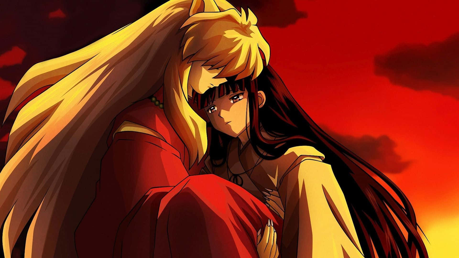 Inuyasha, fiery red sunset sky, dramatic lighting, Full HD Desktop Wallpaper