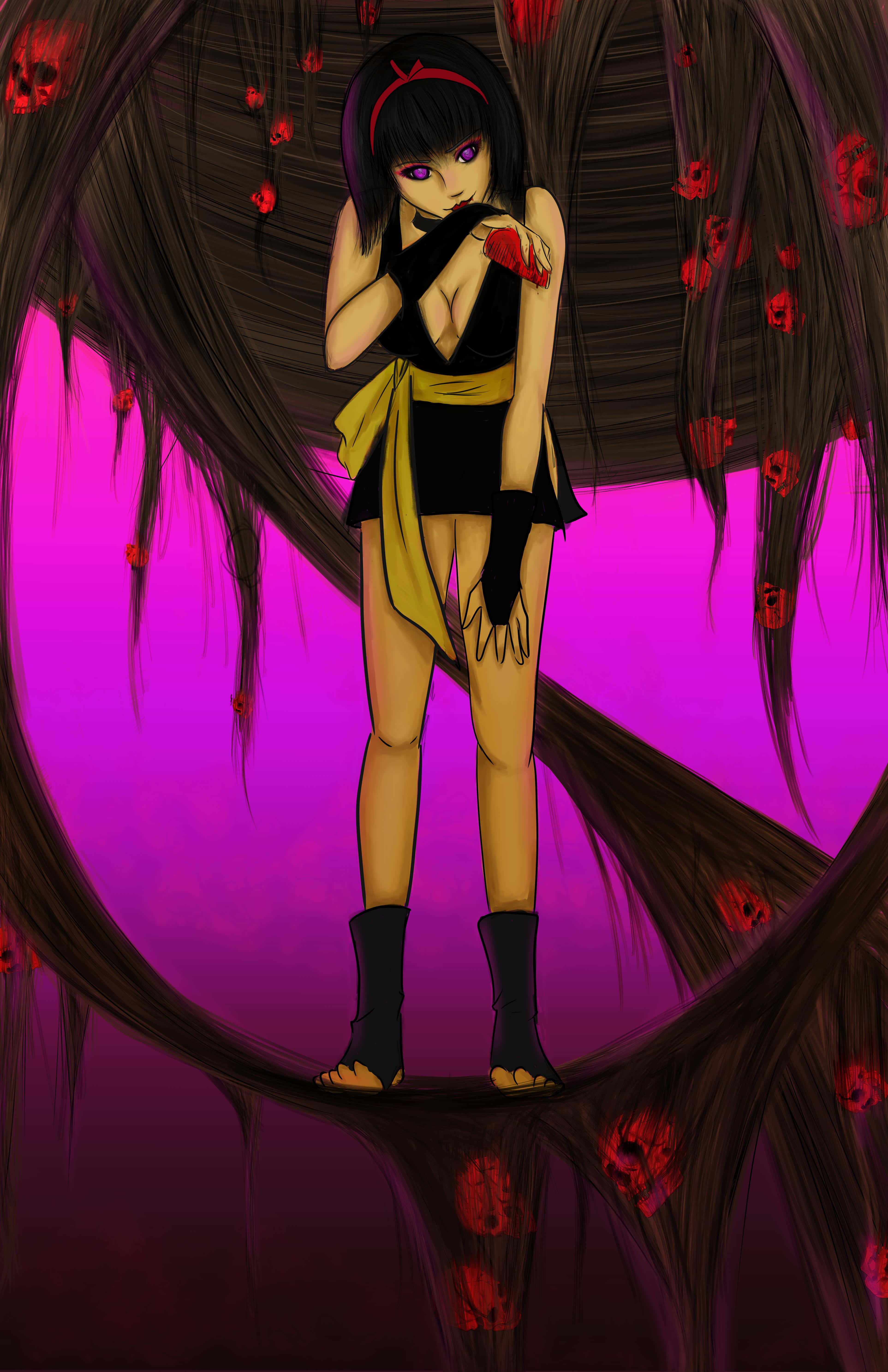 Inuyasha Yura, dark-haired anime girl, purple eyes, 5K Phone Wallpaper