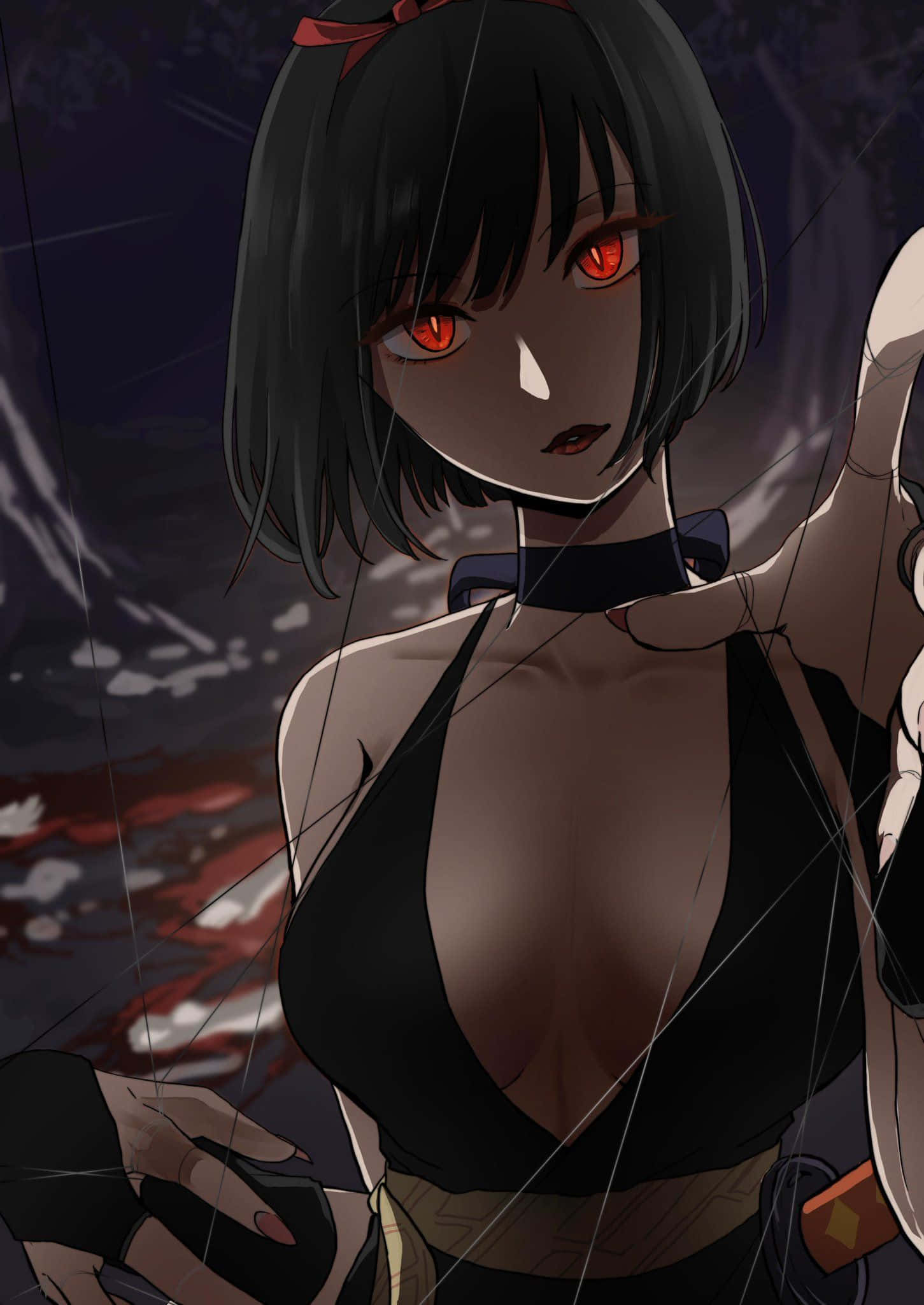 Inuyasha Yura, dark-haired anime girl, glowing red eyes, Full HD Phone Wallpaper