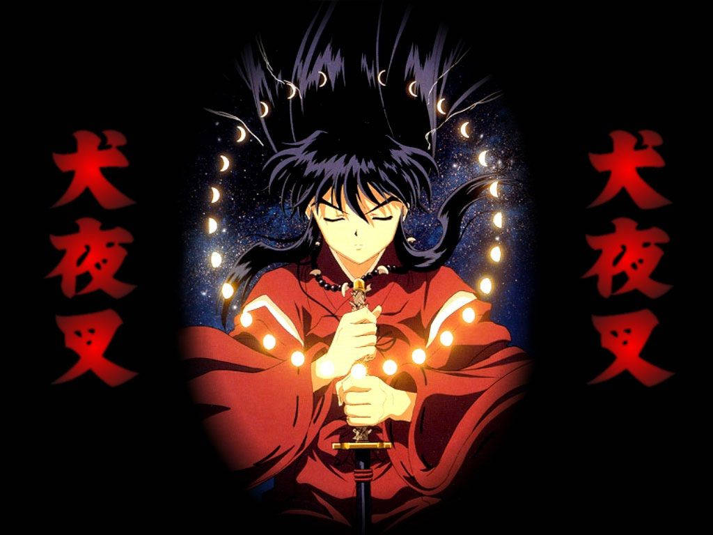 Inuyasha, red robe, glowing sword, SD Desktop Wallpaper