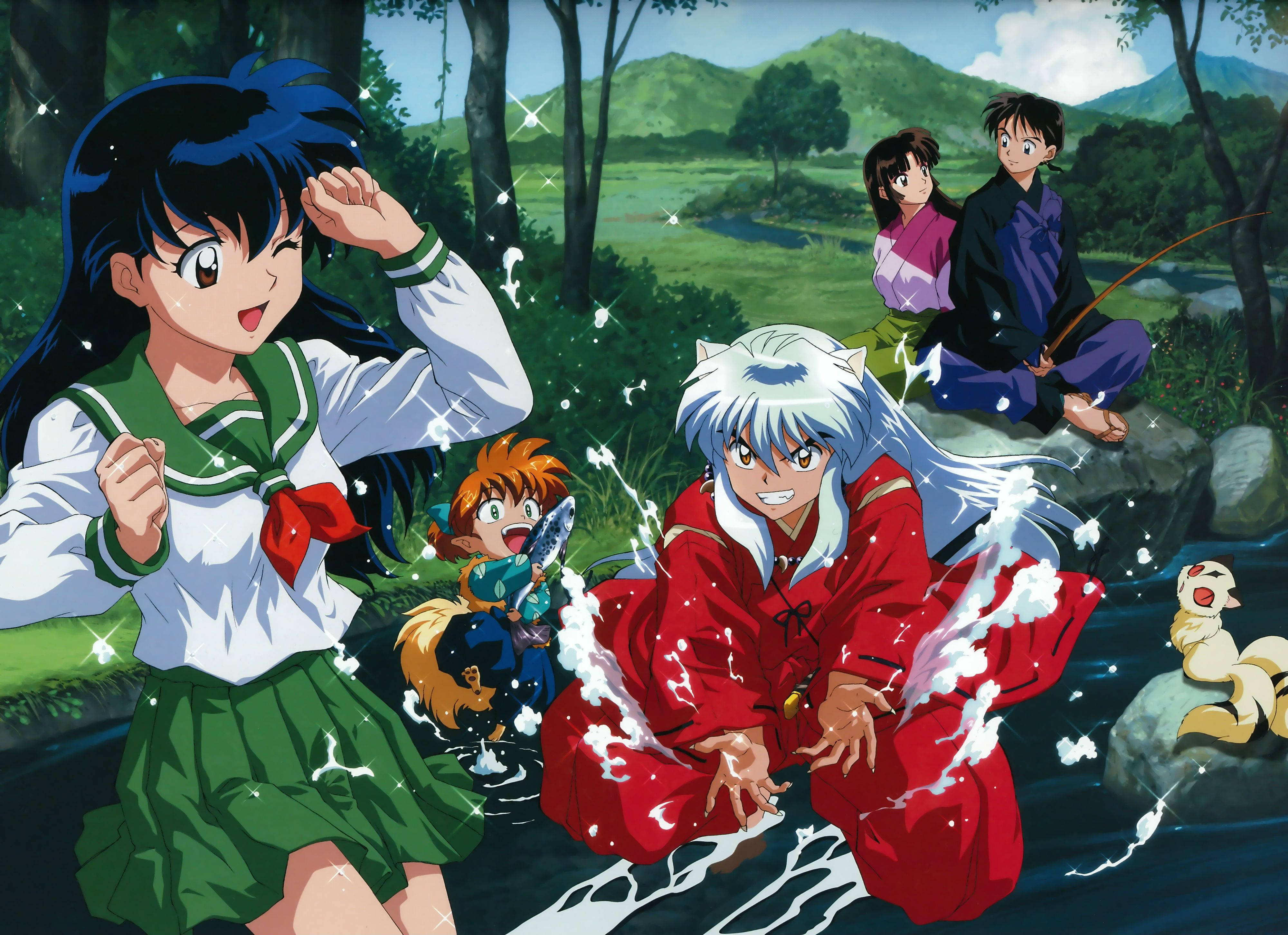 Inuyasha, friends, river, 4K Desktop Wallpaper