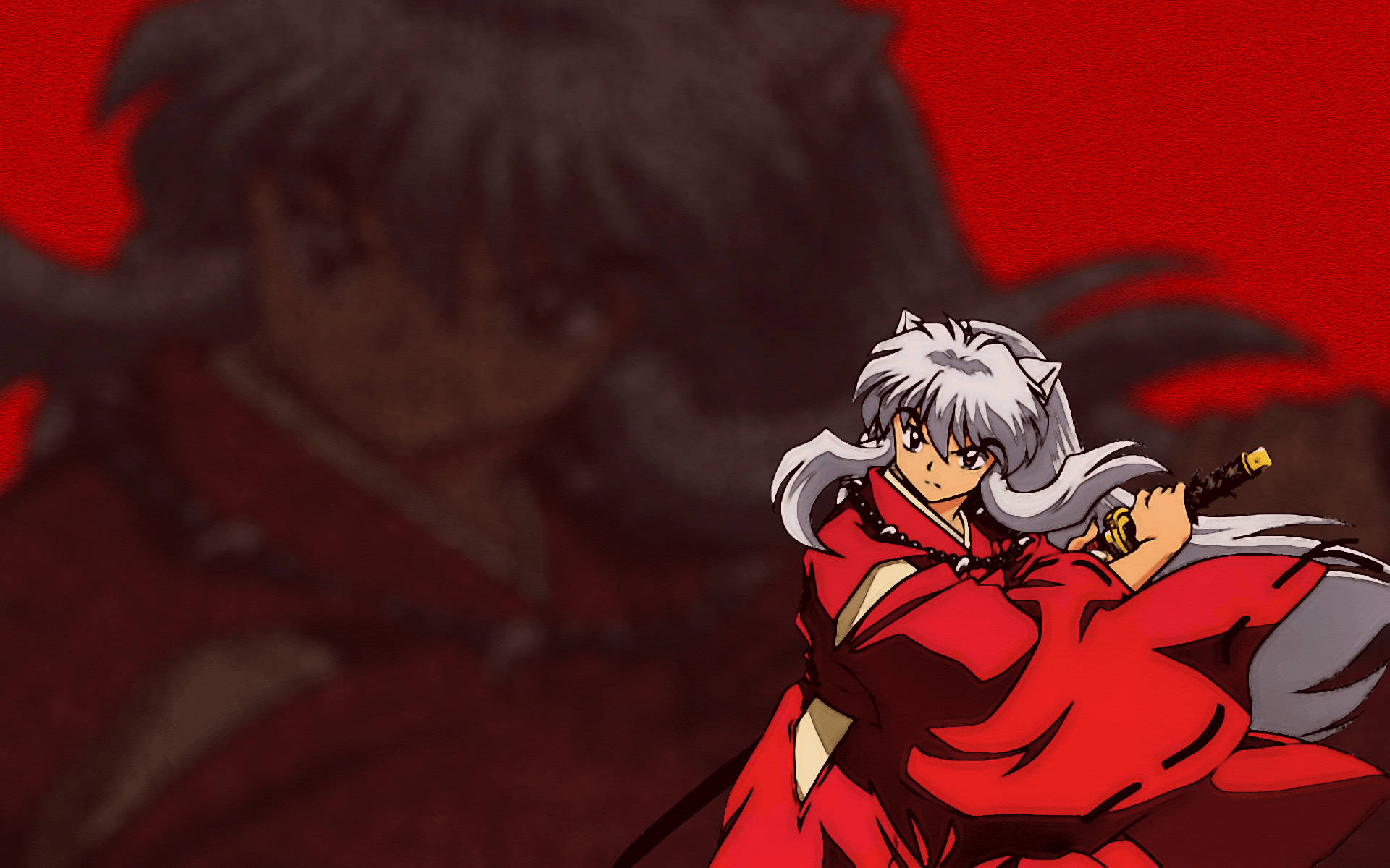 Inuyasha, silver-haired anime warrior, red kimono, Full HD Desktop Wallpaper