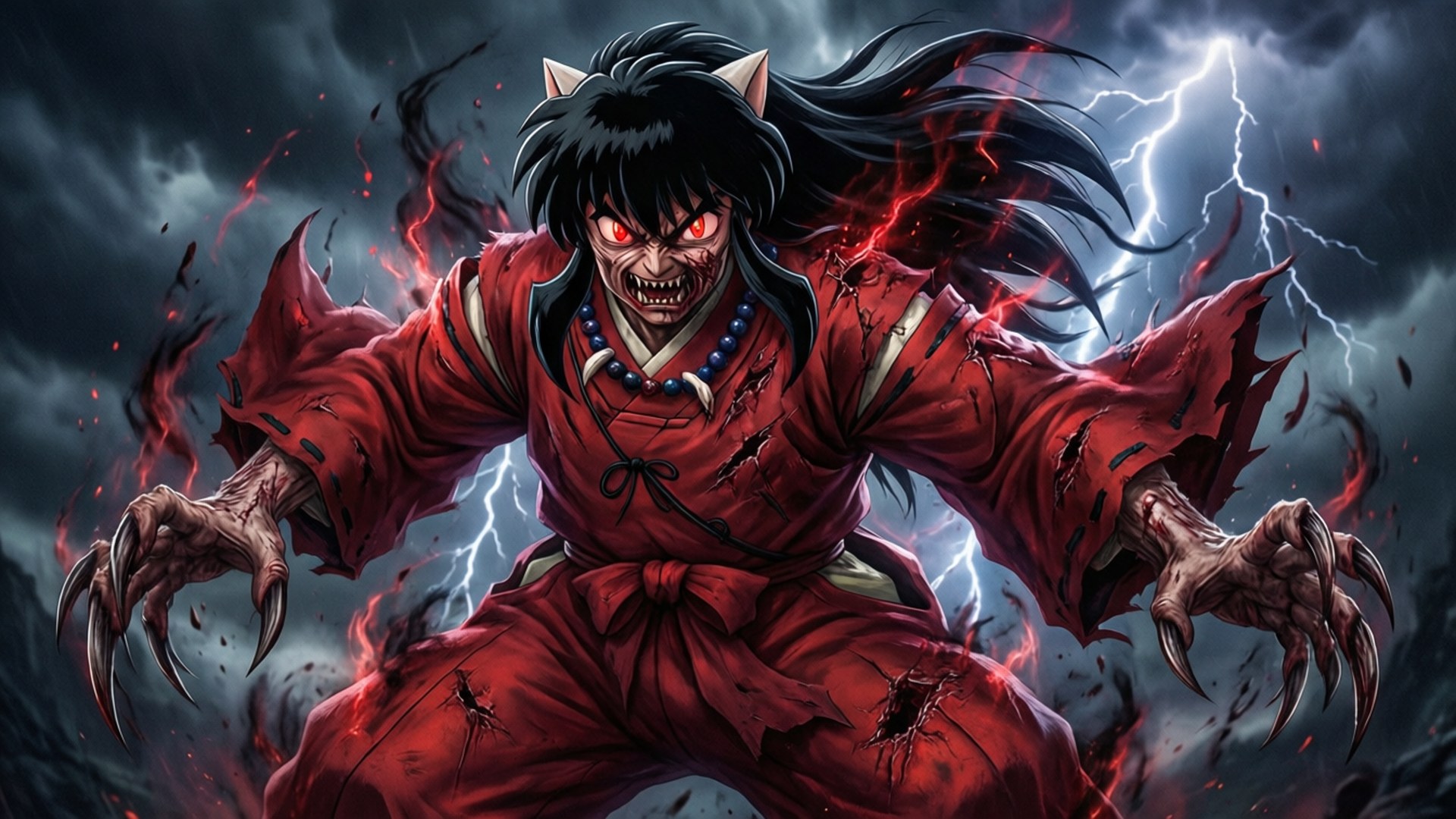 demon, samurai, glowing red eyes, Full HD Desktop Wallpaper
