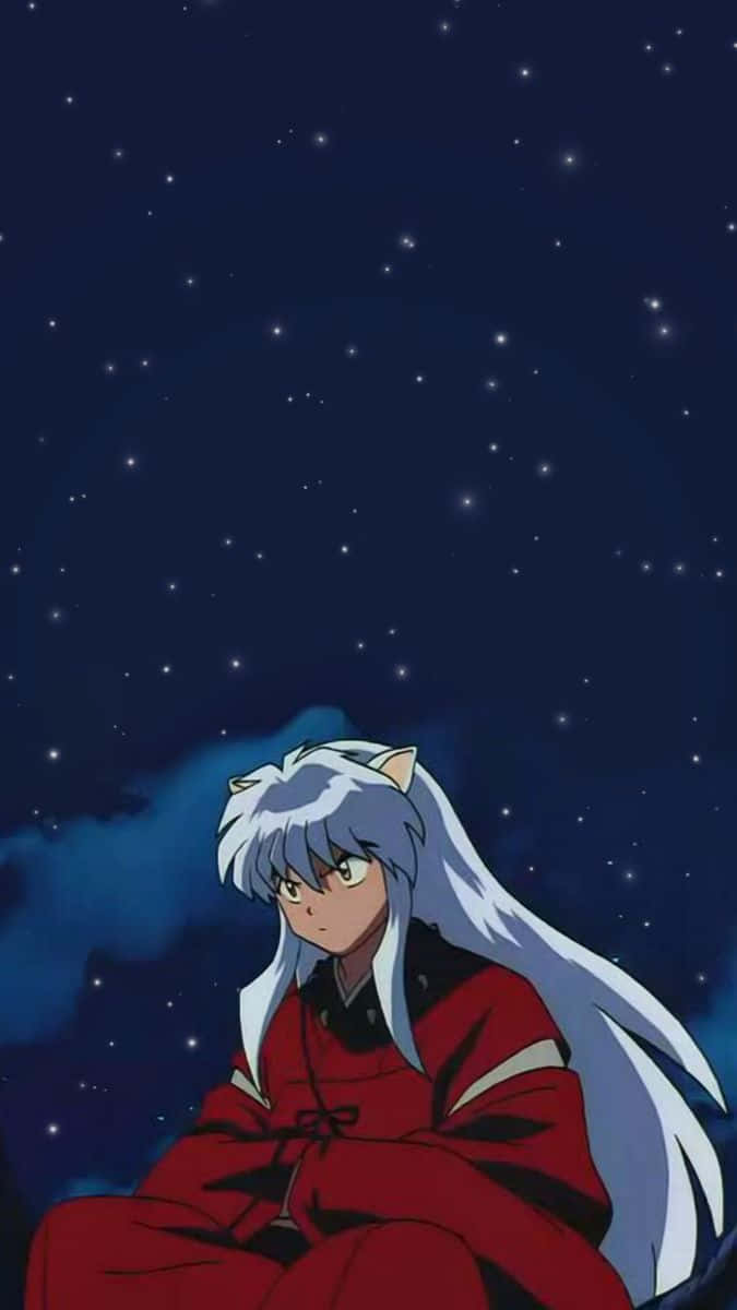 Inuyasha, silver-haired anime character, red kimono, SD Phone Wallpaper