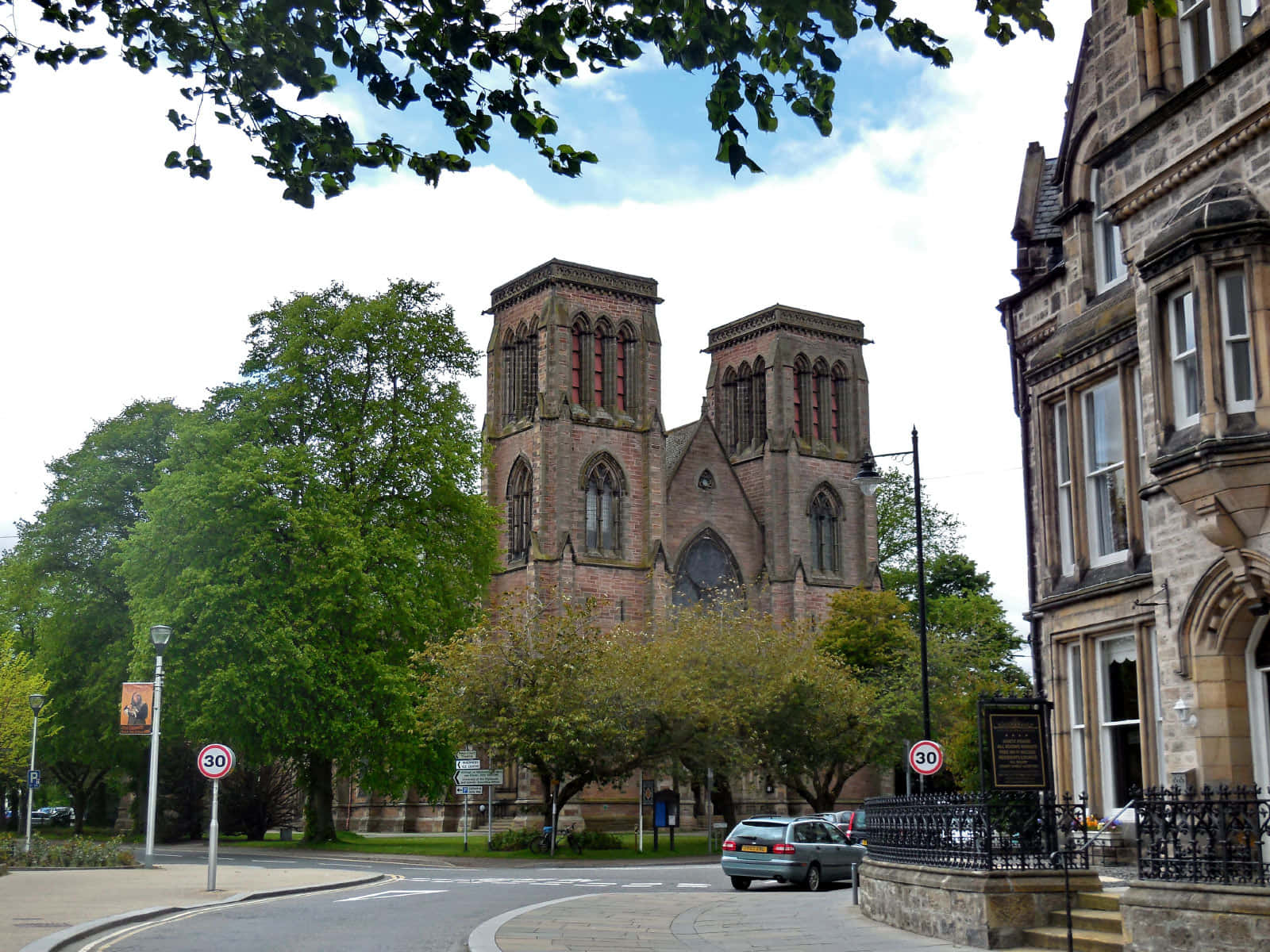 Inverness, historic stone church, twin towers, HD Desktop Wallpaper