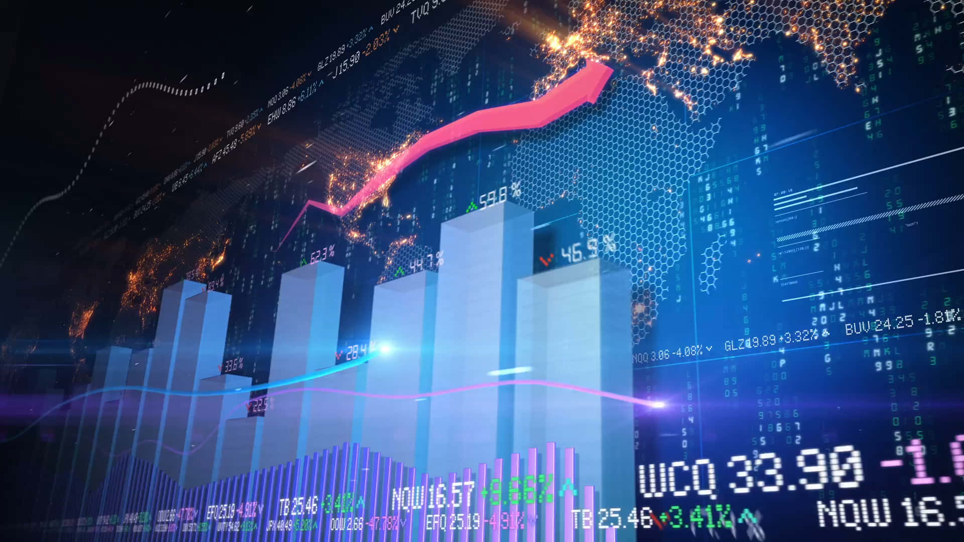 Investment, digital financial dashboard, world map, Full HD Desktop Wallpaper