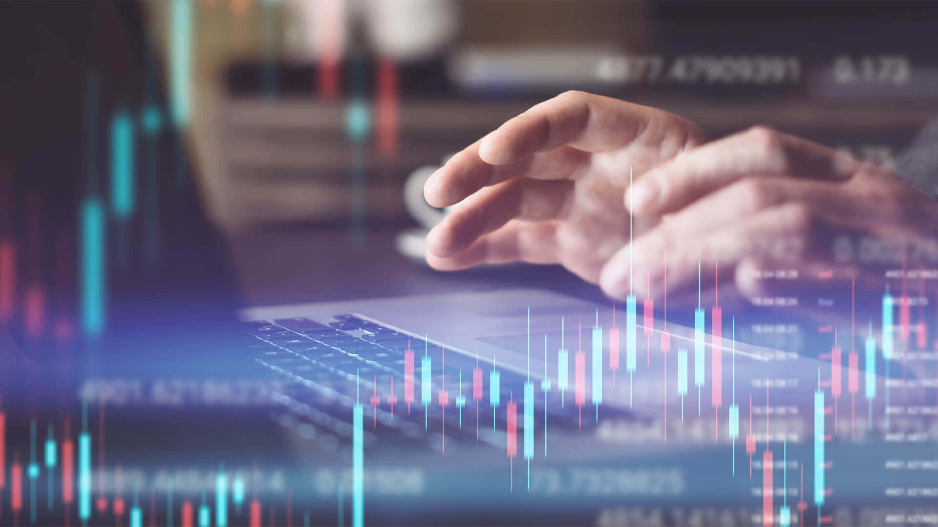 Investment, glowing financial candlestick charts, blue, Full HD Desktop Wallpaper