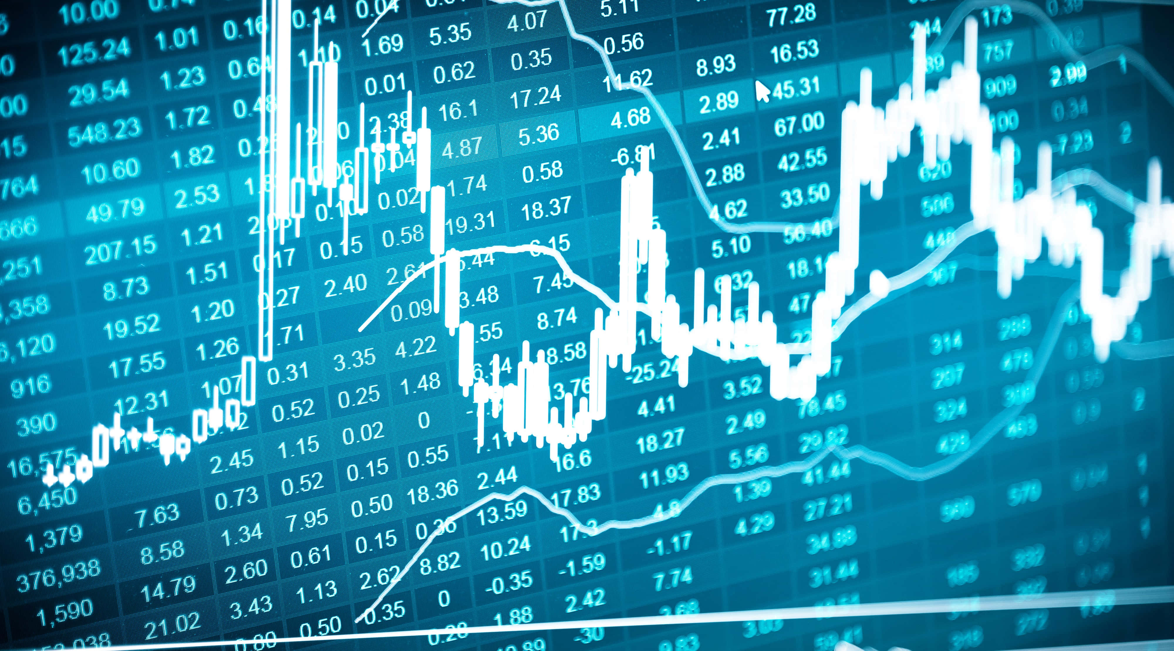 Investment, candlestick patterns, numerical data overlays, 4K Desktop Wallpaper