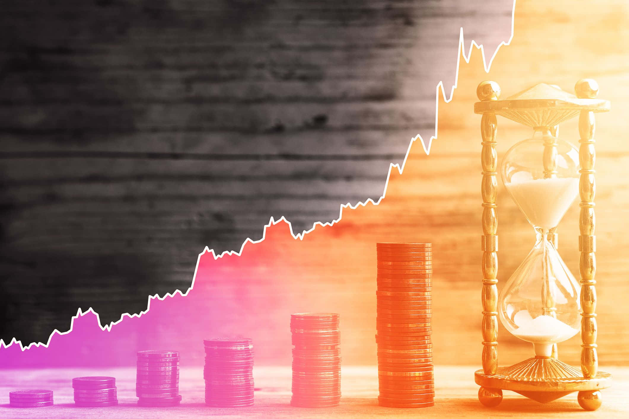 investment, stacks of coins, rising stock chart, Full HD Desktop Wallpaper