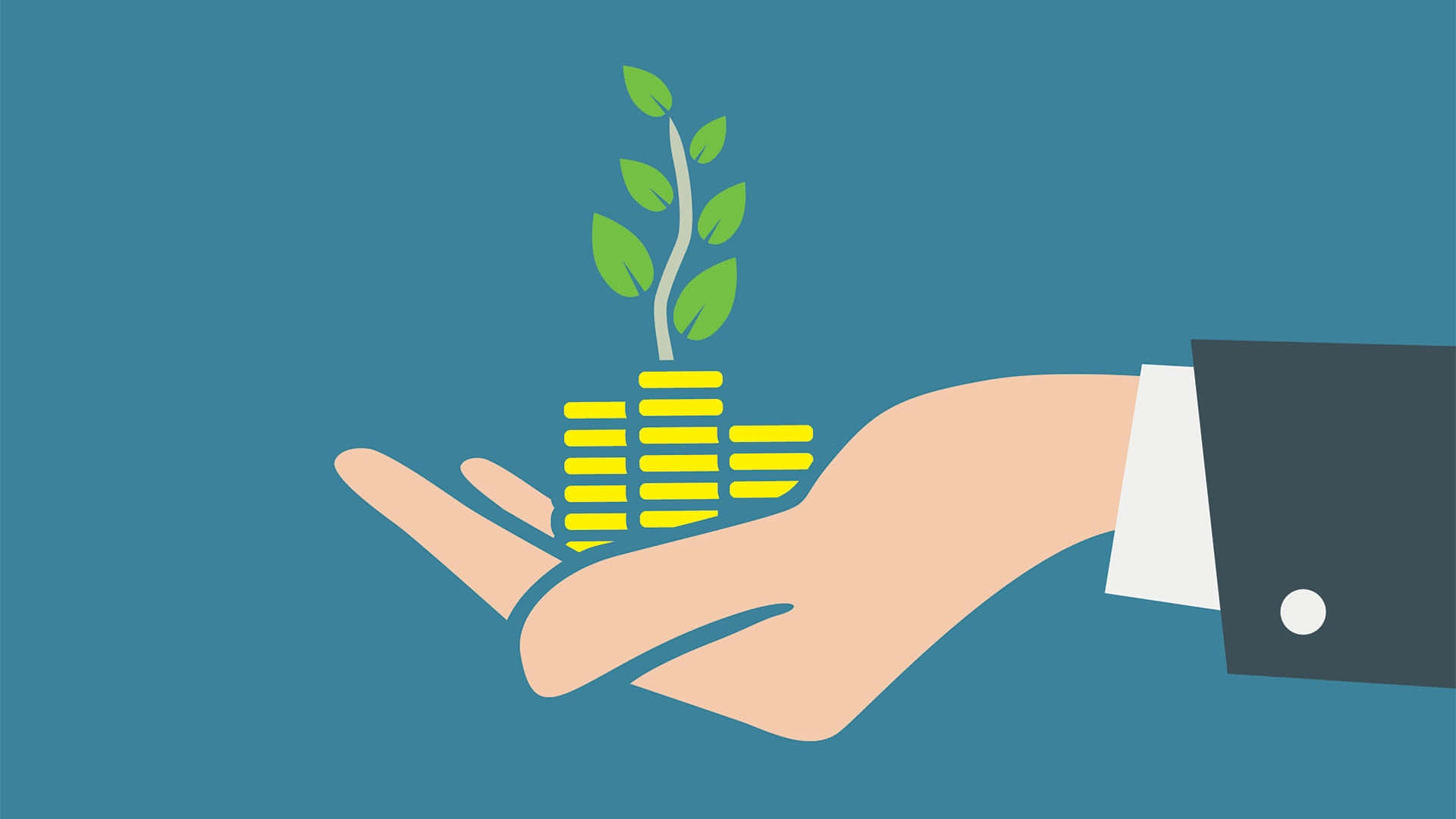 Investment, gold coins, green plant, Full HD Desktop Wallpaper