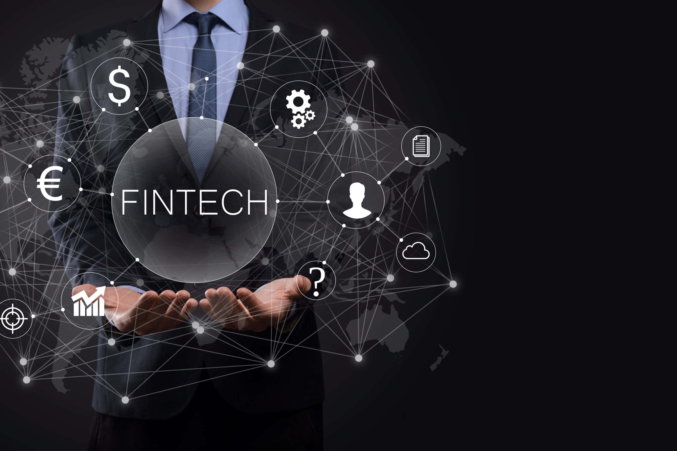fintech hologram, global icons, light lines, 2K Desktop Wallpaper