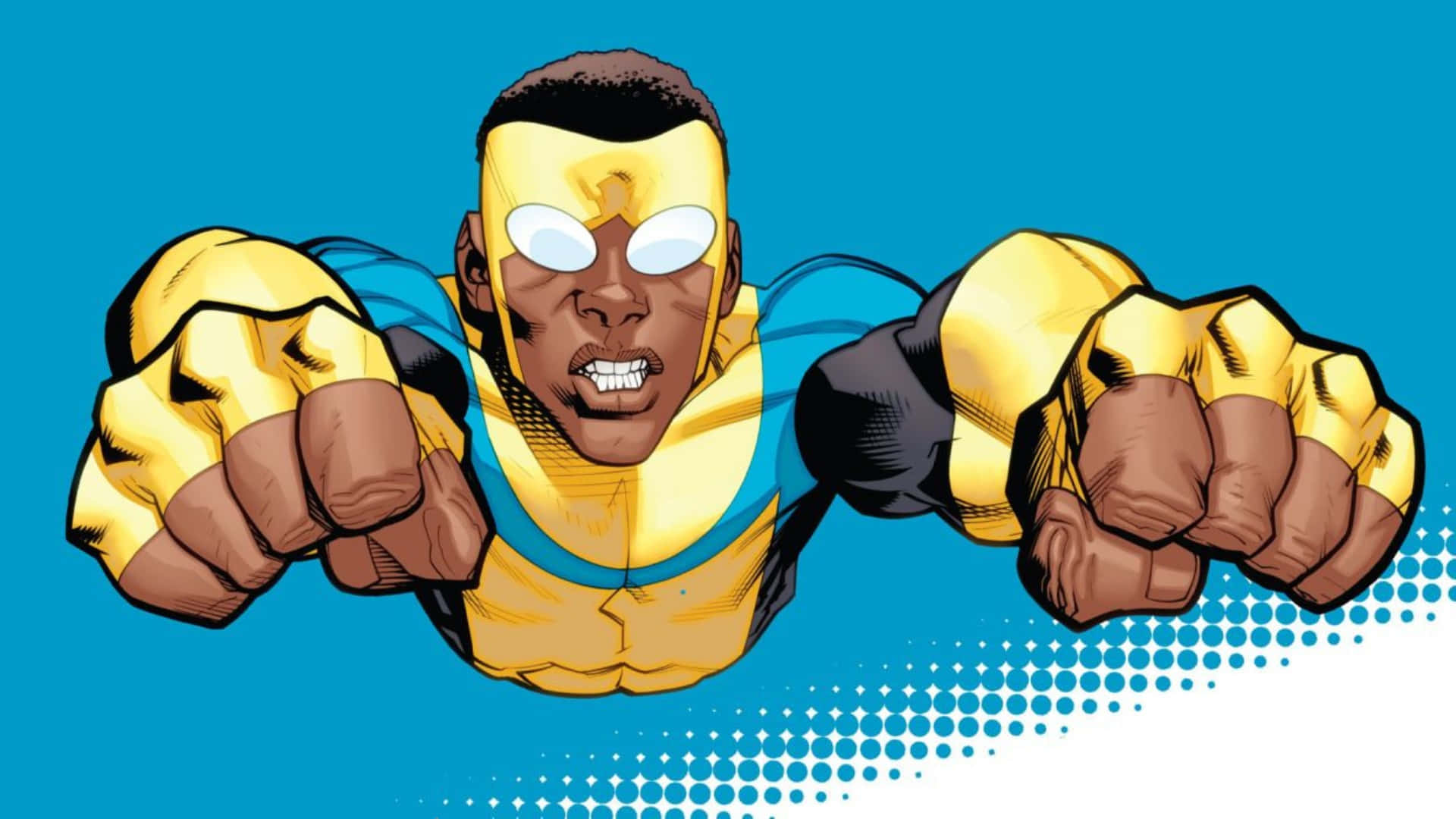 Invincible, yellow and blue suit, white goggles, Full HD Desktop Wallpaper