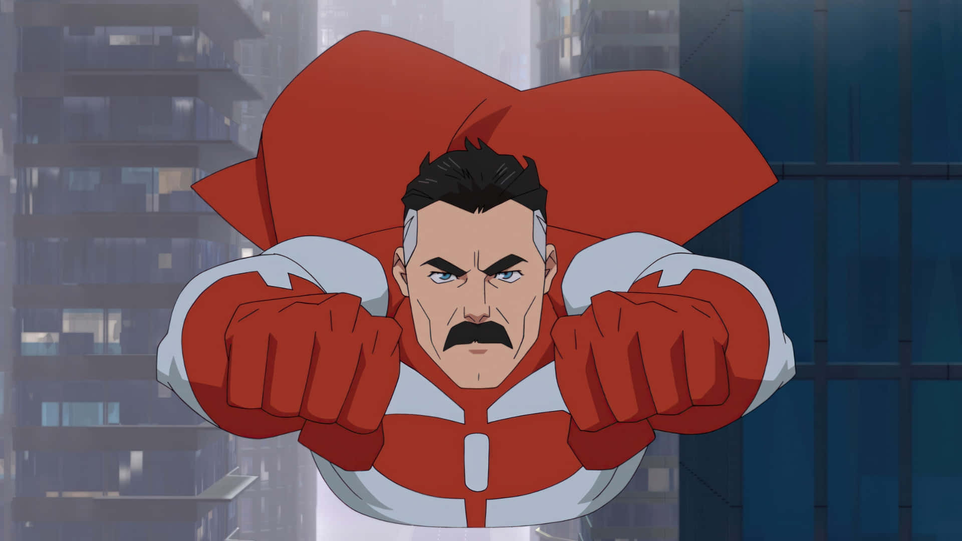 Invincible War, hero flight, red cape, Full HD Desktop Wallpaper