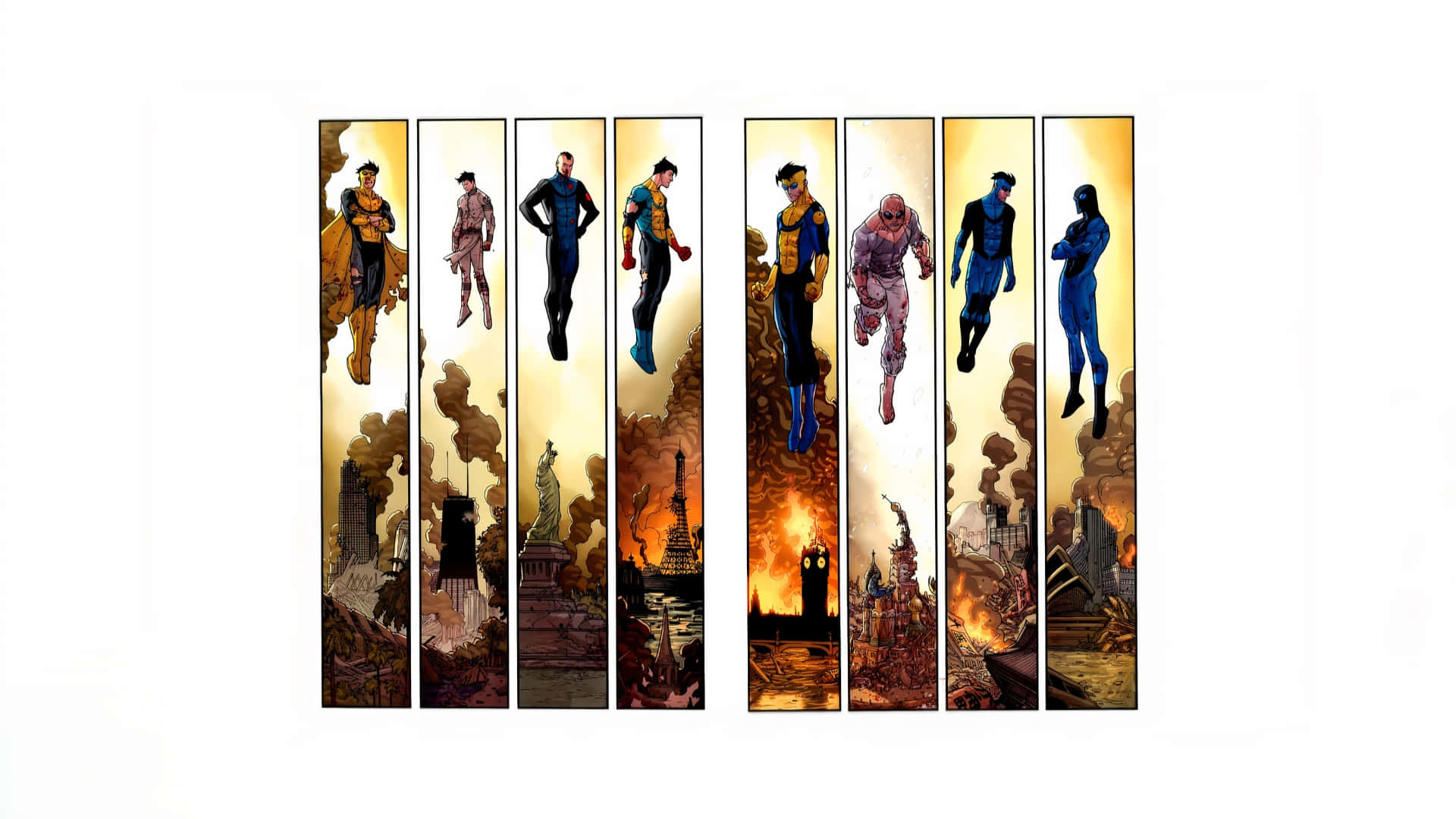 Invincible War, superheroes, burning cities, Full HD Desktop Wallpaper