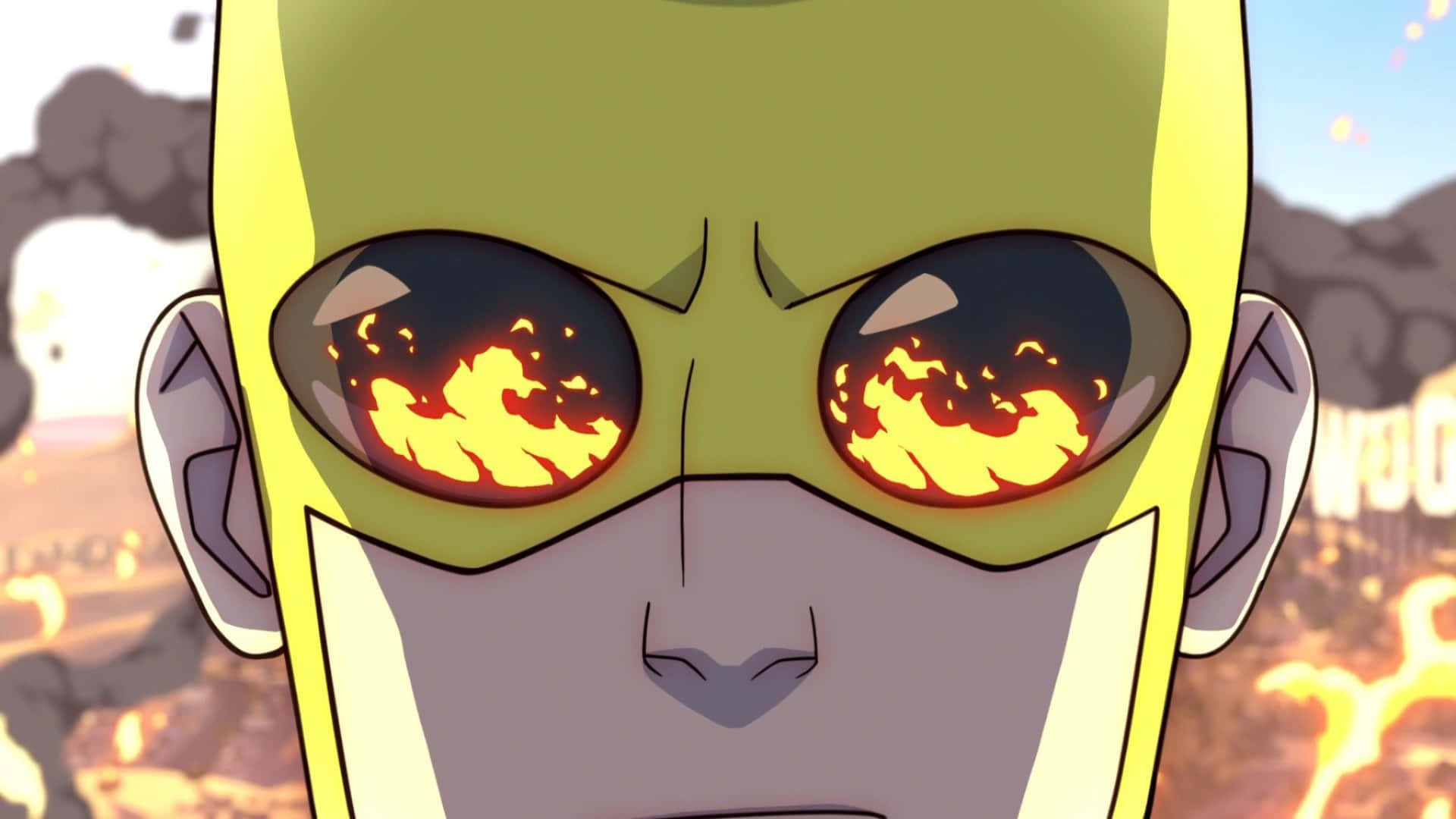 Invincible War, fiery eyes, yellow mask, Full HD Desktop Wallpaper