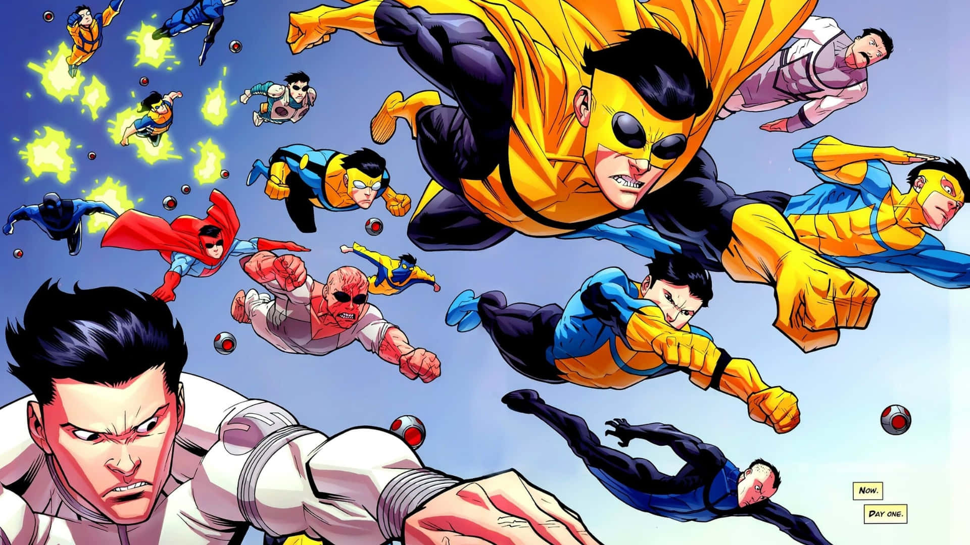 Invincible War, superhero battle, colorful costumes, Full HD Desktop Wallpaper