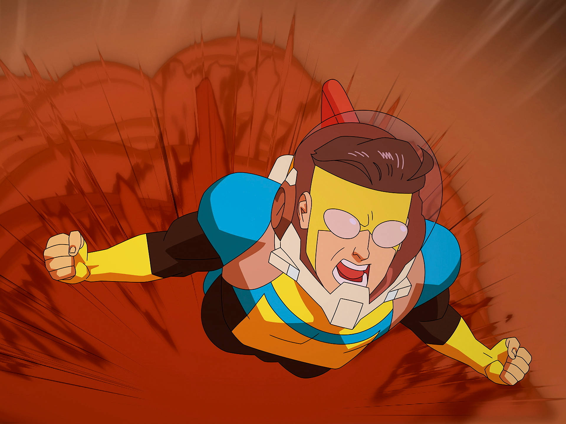 Invincible, space suite, blue yellow and orange suit, Full HD Desktop Wallpaper