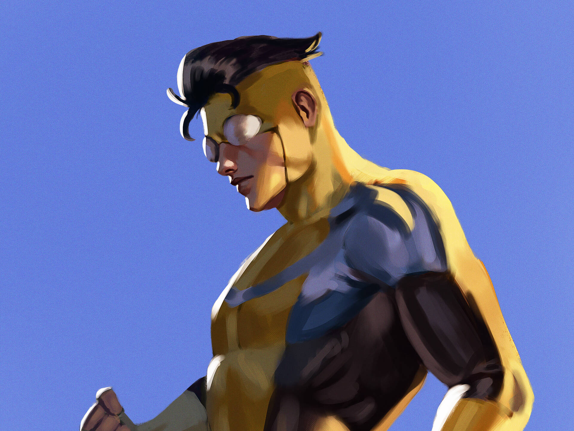 Invincible, yellow and blue suit, anime superhero, Full HD Desktop Wallpaper