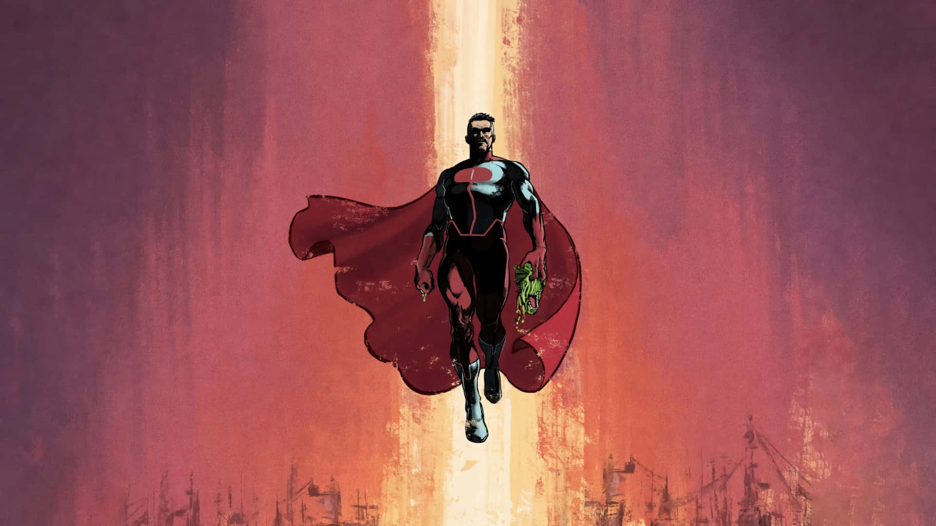 Invincible, black suit, red cape, Full HD Desktop Wallpaper