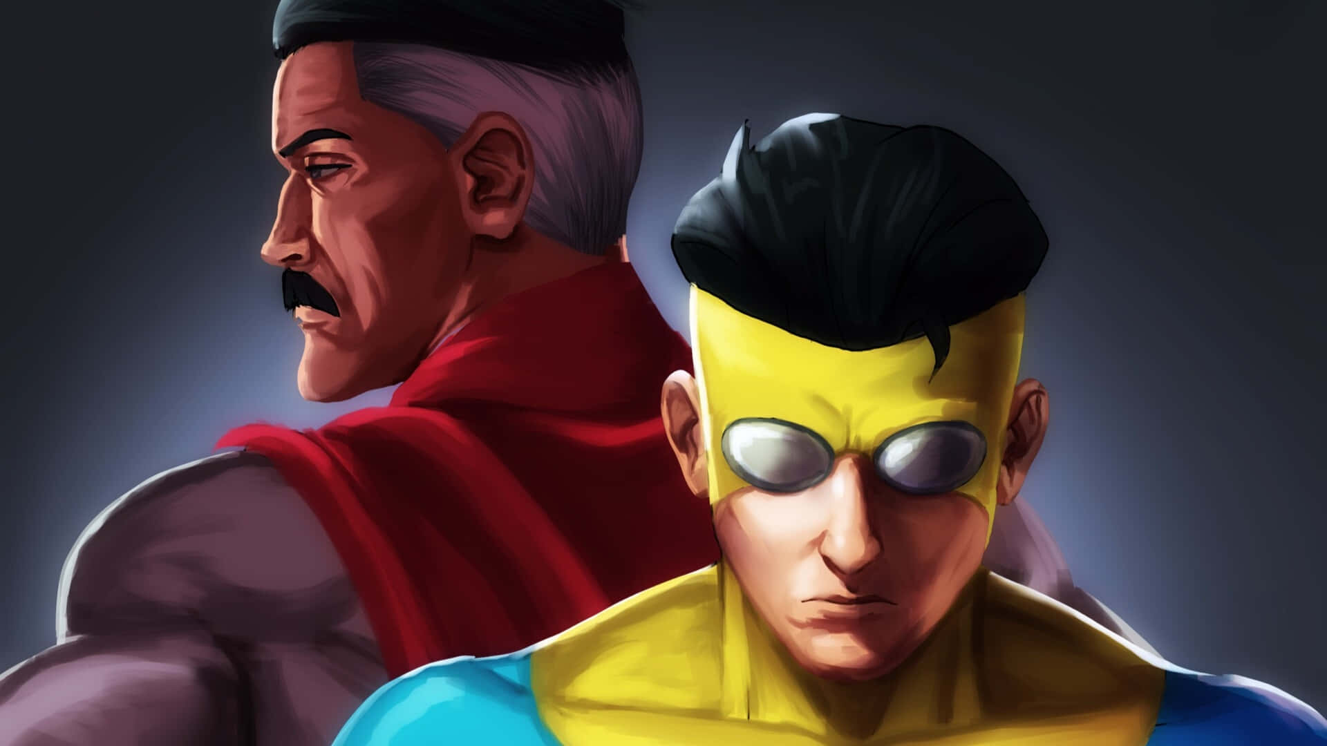 Invincible, red cape, mustache, Full HD Desktop Wallpaper