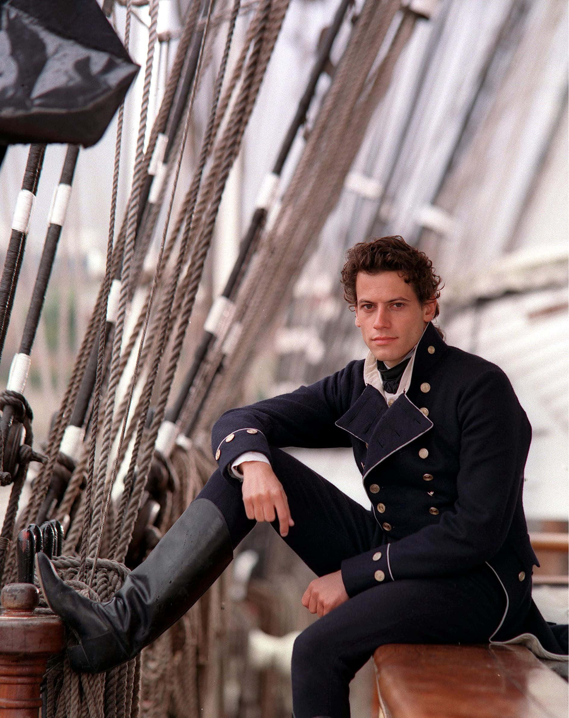 Ioan Gruffudd, navy captain's uniform, ship's deck, Full HD Phone Wallpaper