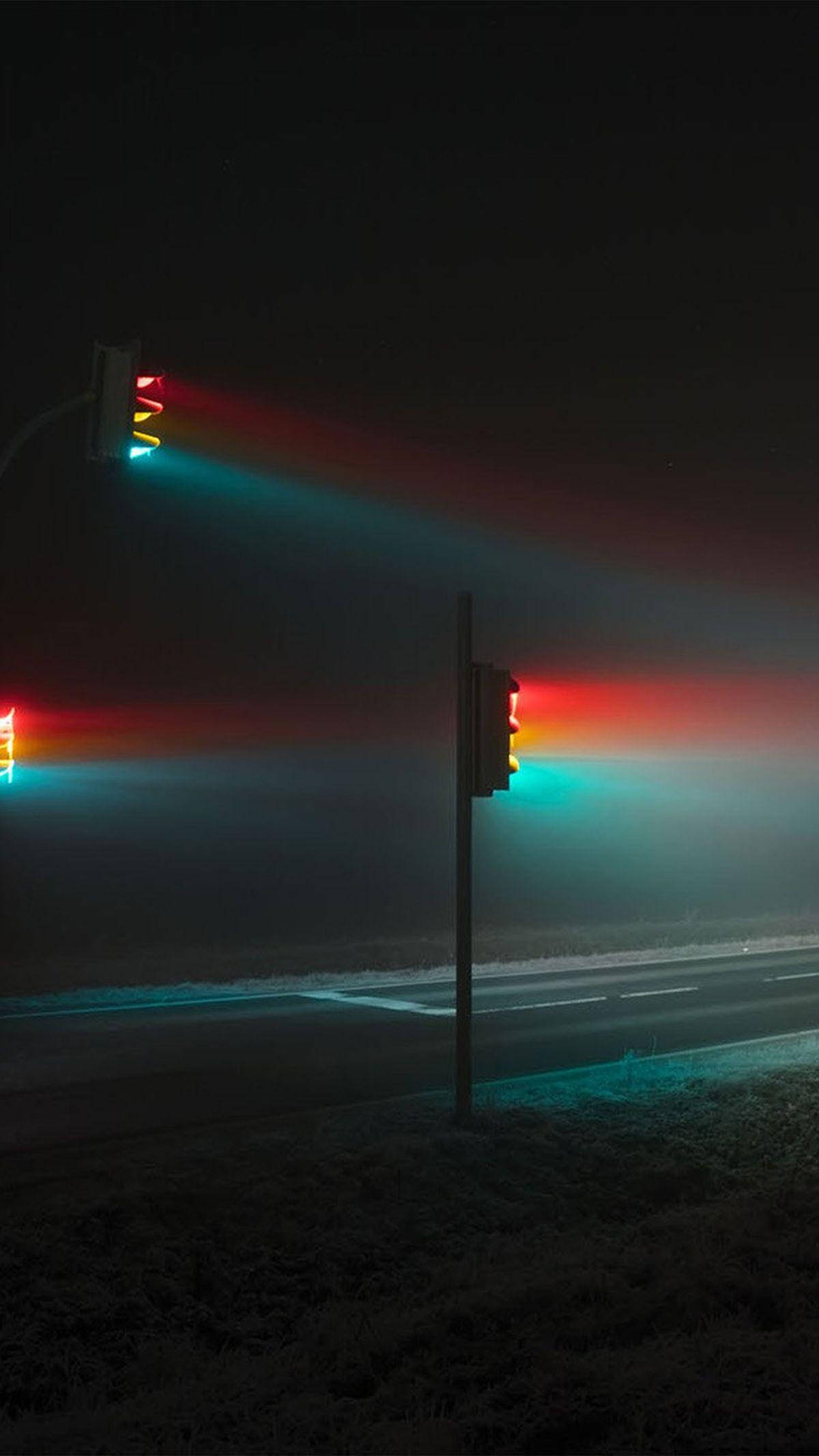 iOS 12, colorful lights, nighttime traffic lights, Full HD Phone Wallpaper