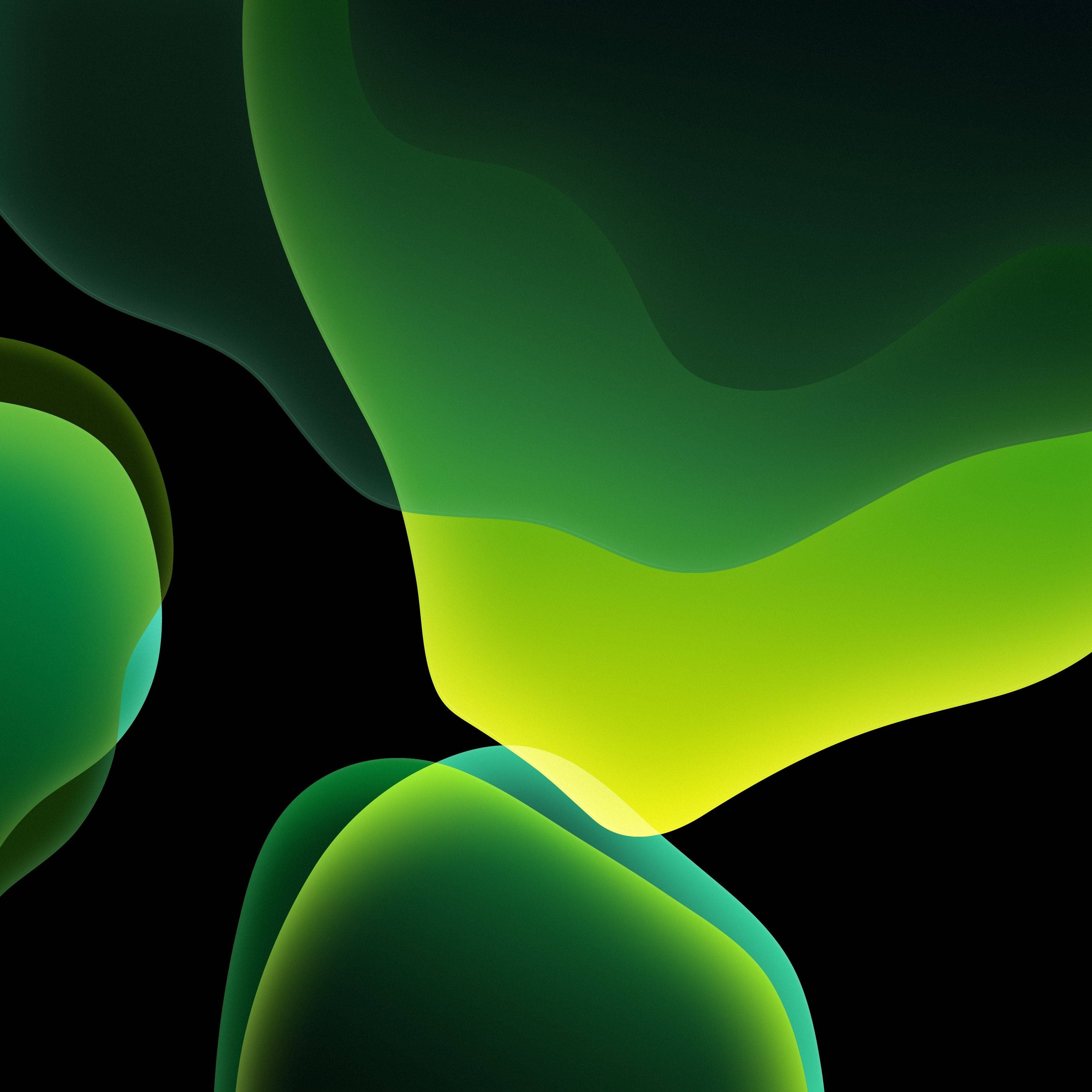 iOS 13, dark green, abstract, 2K Desktop Wallpaper