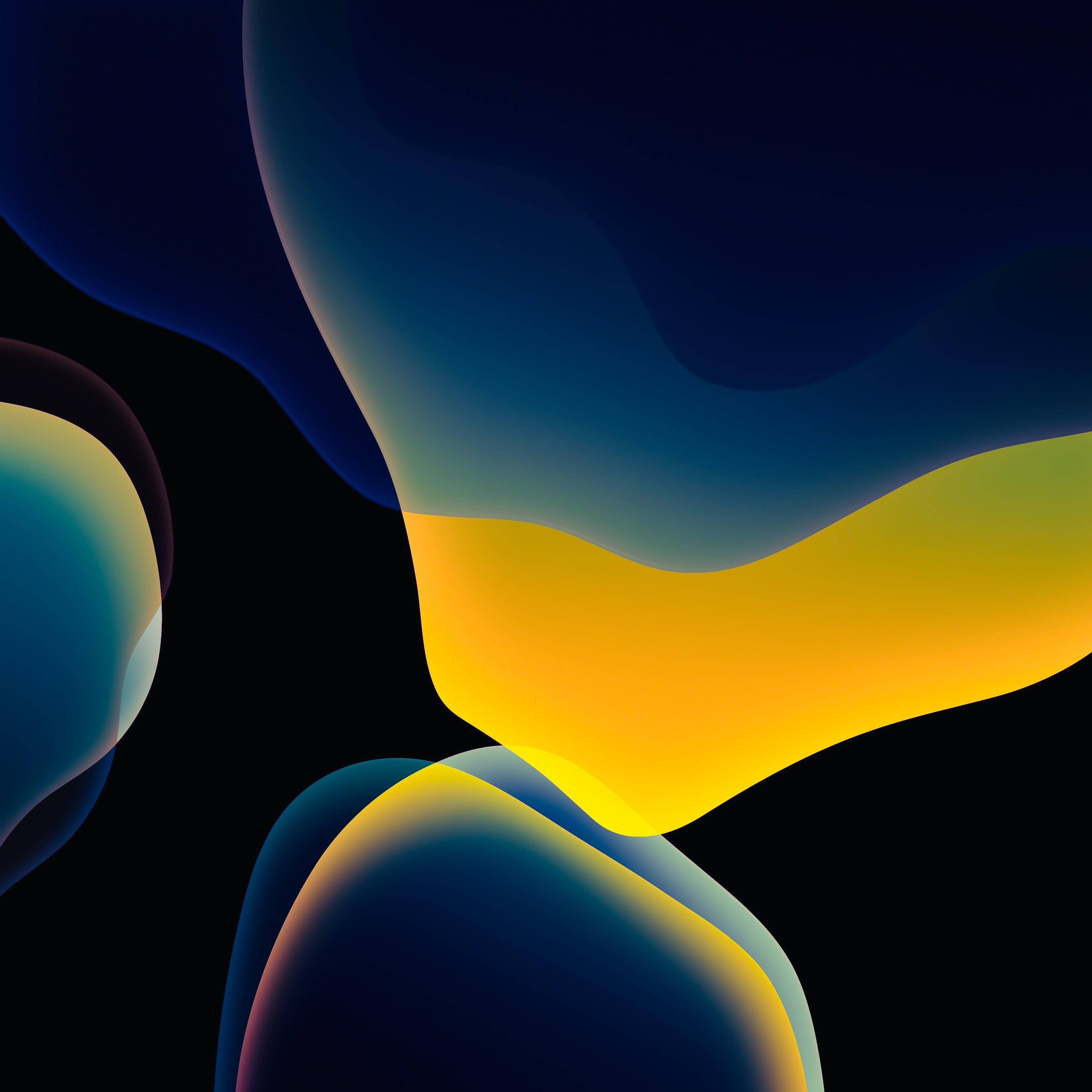iOS 14, yellow, blue, 2K Desktop Wallpaper