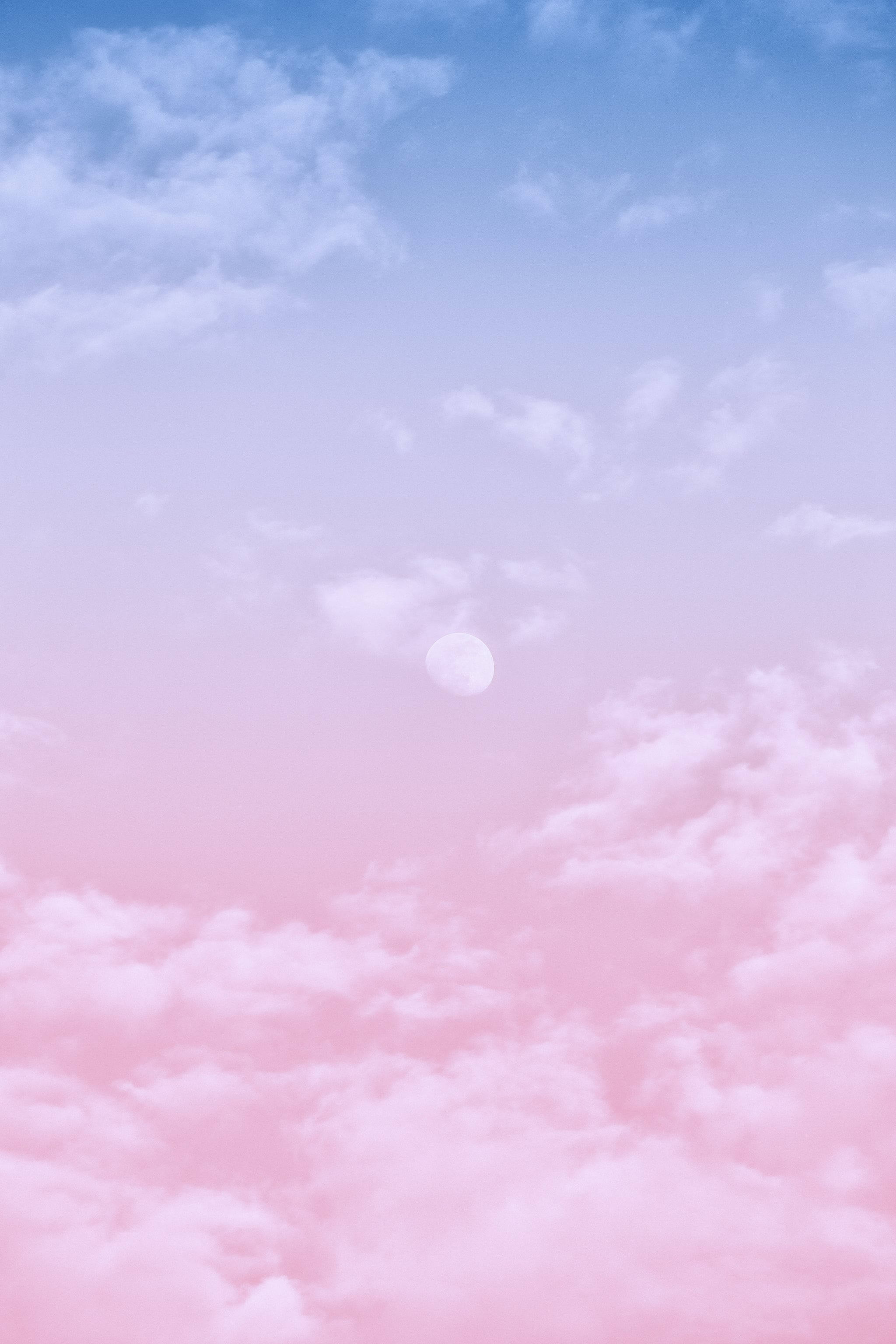 iOS 14, pink sky, soft blue, 2K Phone Wallpaper