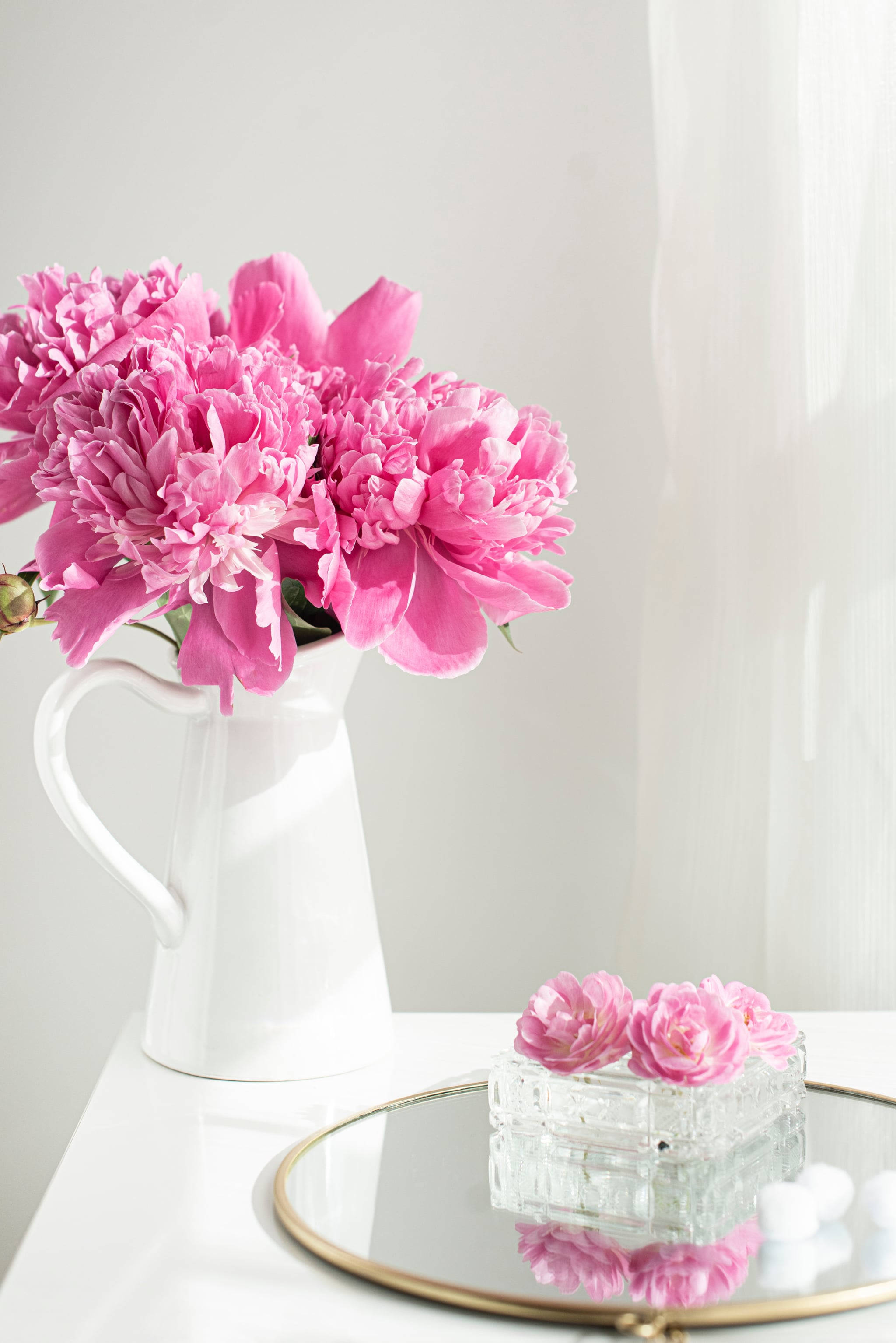 iOS, pink, peonies, 2K Phone Wallpaper