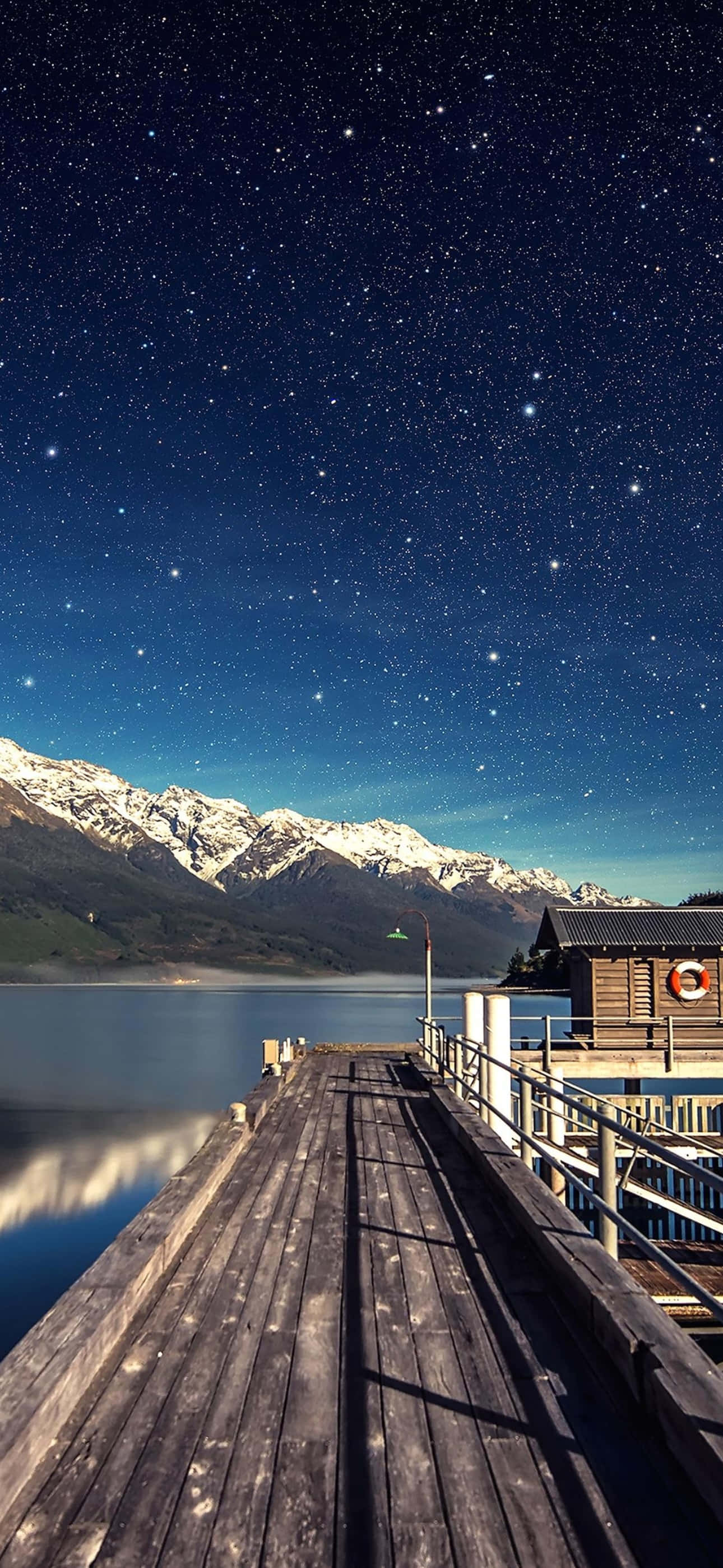 iPhone 15 Pro Max, starry night sky, calm lake, 2K Phone Wallpaper